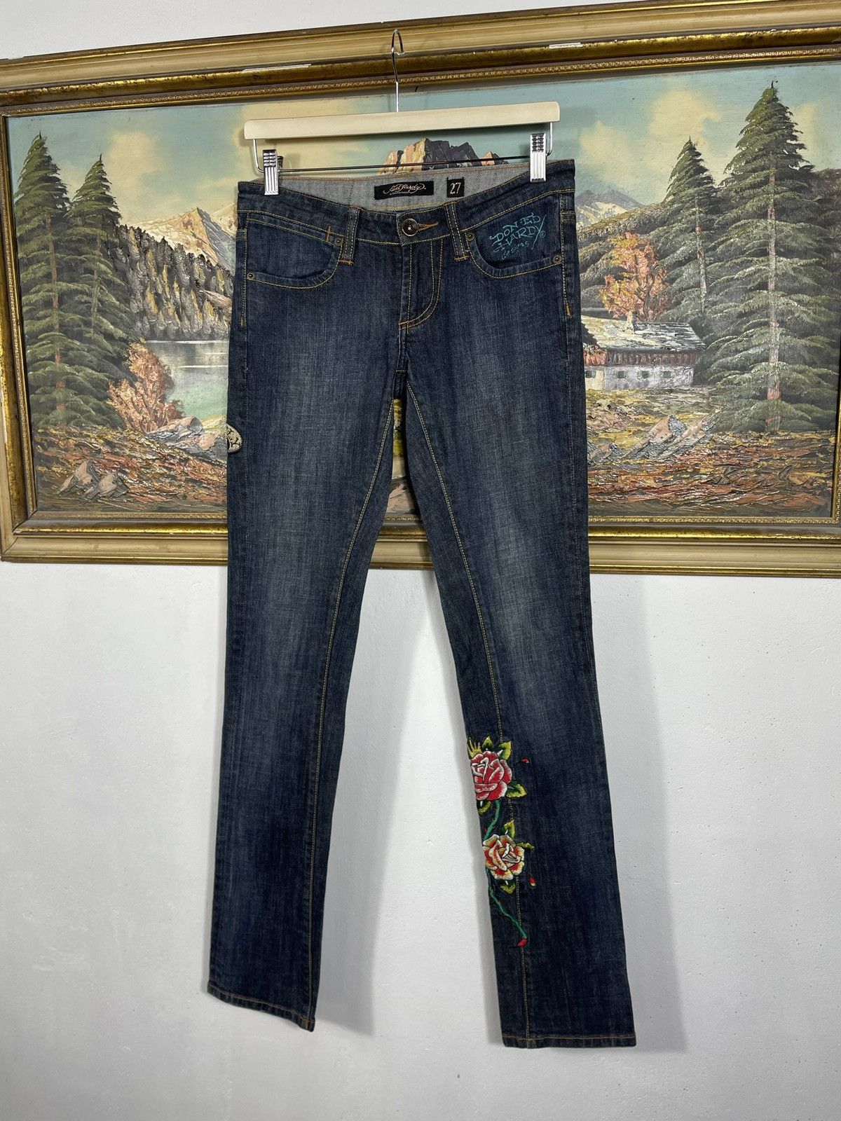 Ed Hardy × Vintage Ed Hardy Vintage Y2k Low Rise Denim Trousers Jeans Drip Swag Size 27" / US 4 / IT 40 - 4 Thumbnail