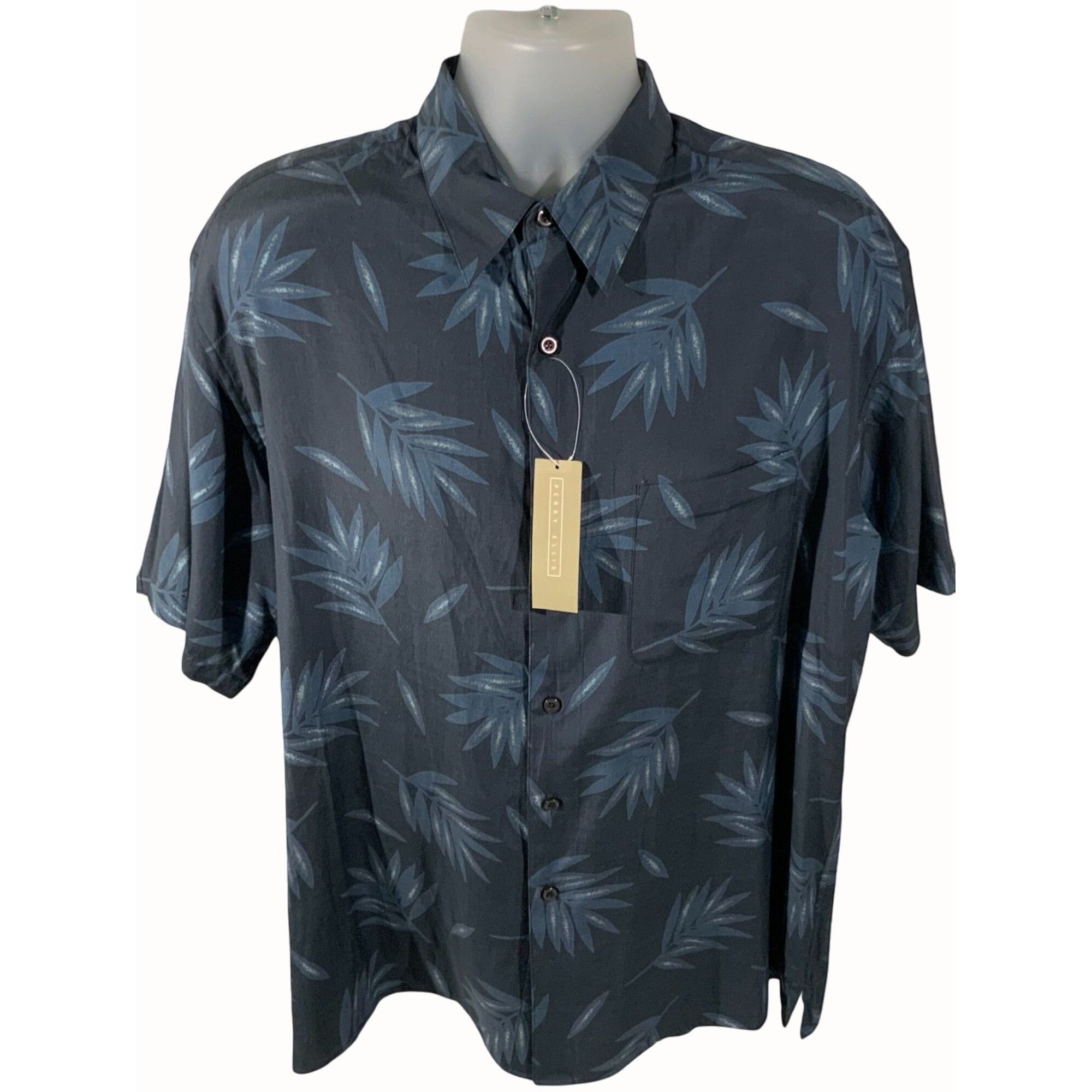 Perry Ellis Perry Ellis Silk Blend Tropical Navy Button Down Shirt New L Size US L / EU 52-54 / 3 - 1 Thumbnail