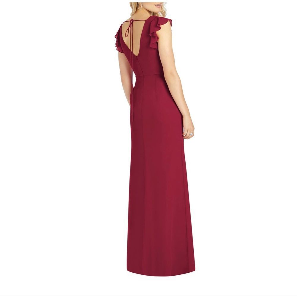 After Six After Six V Neck Burgundy Ruffle Evening Gown Size 6 NWT Size M / US 6-8 / IT 42-44 - 2 Thumbnail