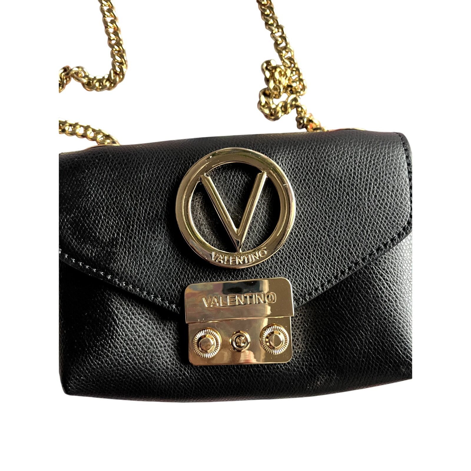 Mario Valentino Mario Valentino Mini Black Leather Pull Gold Chain Crossbody Size ONE SIZE - 2 Thumbnail