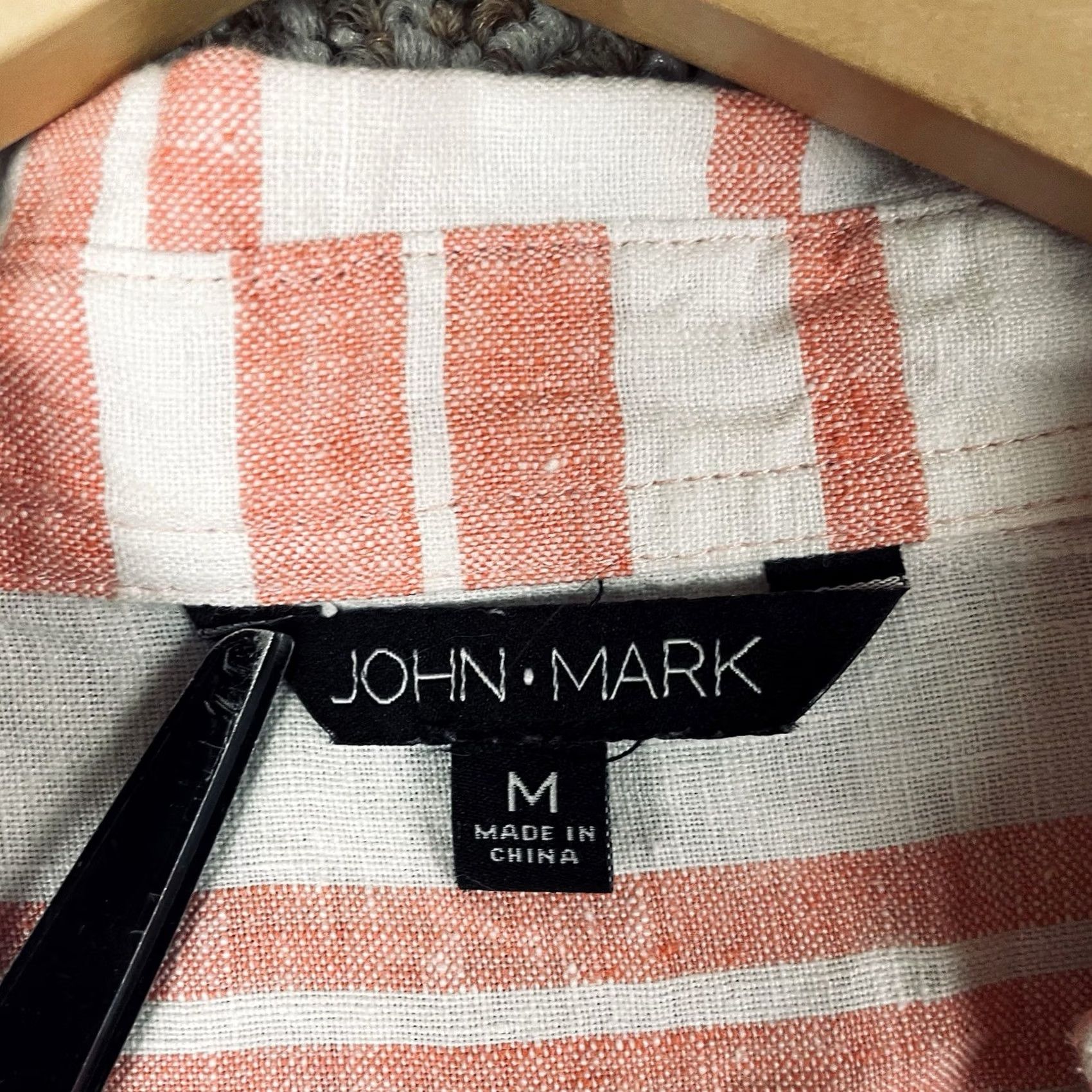 Vintage John Mark Blouse Medium Linen Striped Coral Popover 100% T668 Size M / US 6-8 / IT 42-44 - 6 Thumbnail