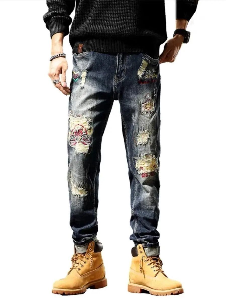 Japanese Brand Retro loose wide leg straight leg ripped jeans Size US 32 / EU 48 - 5 Thumbnail