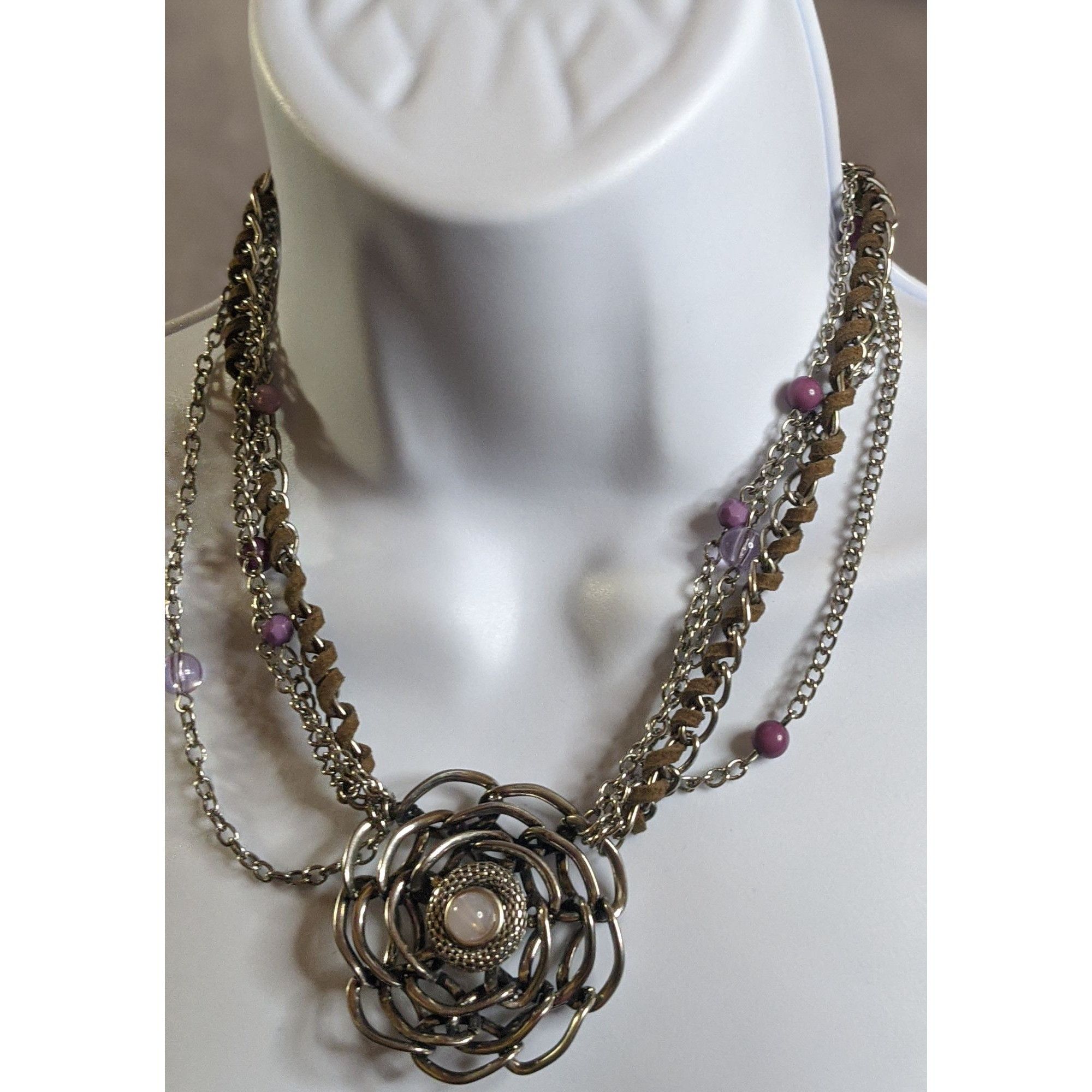 Other Vintage Fairycore Multi-Strand Necklace With Rose Pendant & Size ONE SIZE - 4 Thumbnail