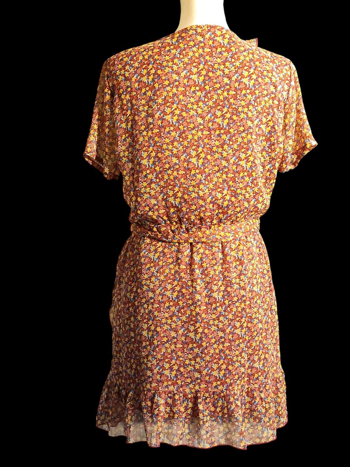 Other Jacqueline de Yong Brown Floral Midi Dress w/Ruffle Detail Size M / US 6-8 / IT 42-44 - 6 Thumbnail