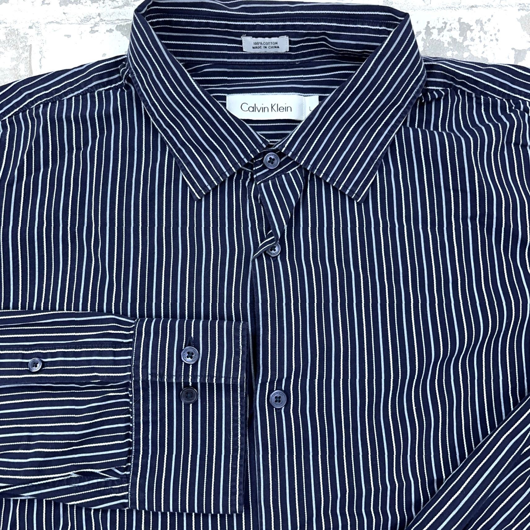 Calvin Klein Calvin Klein Shirt Men Large Blue Striped Button-Up Dress Pinstripe Adult Mens Size 42R - 2 Thumbnail