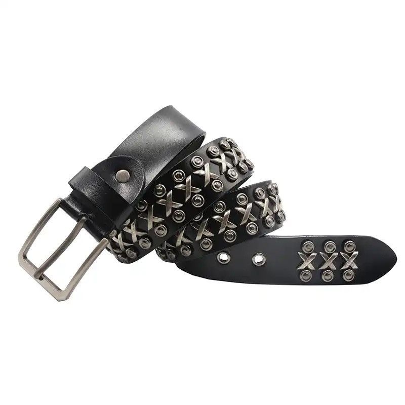 Vintage NEW Metal Rivet Cowboy Belt Genuine Leather Cowskin Men Belt Size ONE SIZE - 3 Thumbnail