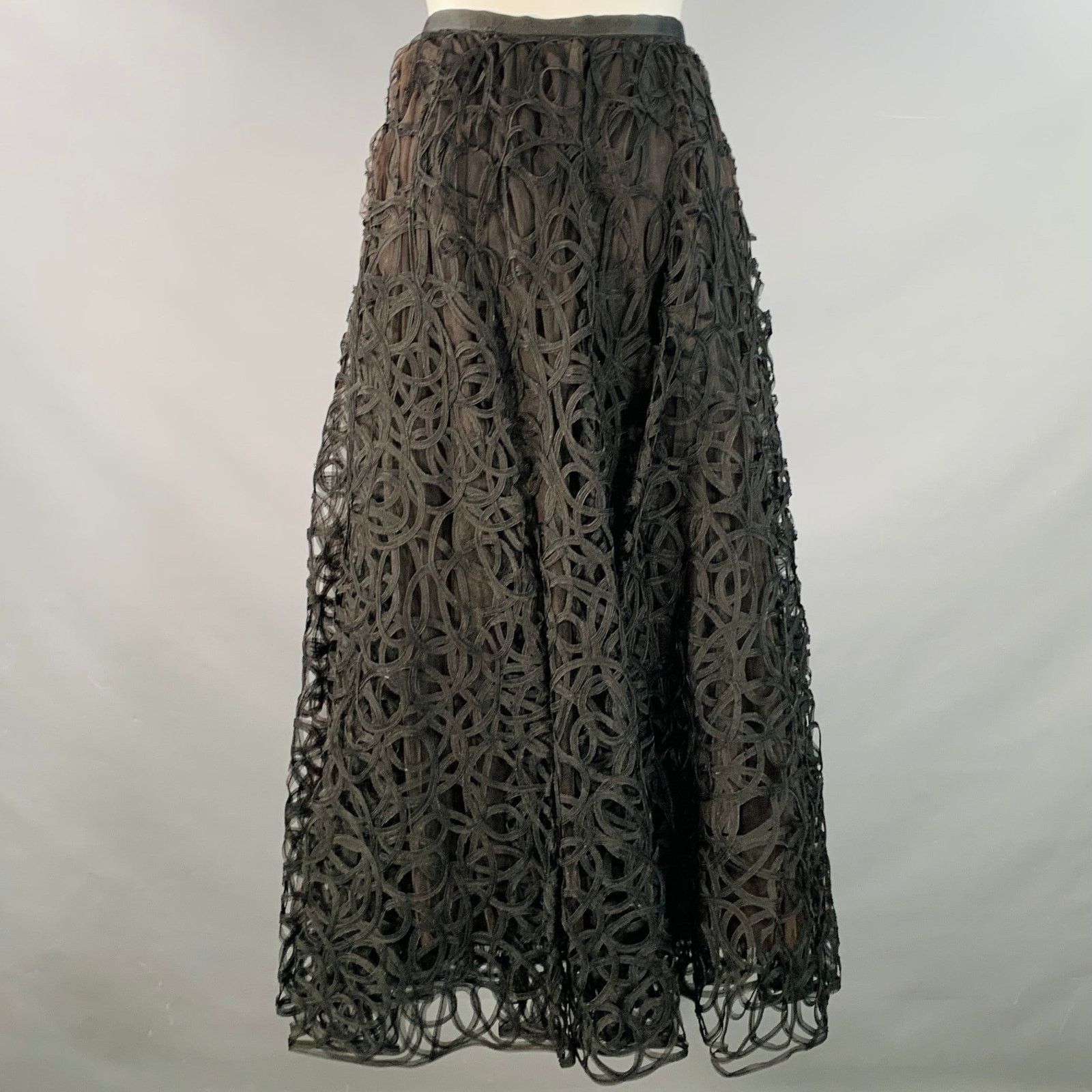 Other CEIL CHAPMAN Vintage Black Brown Tulle Textured Maxi Skirt Size 29" - 3 Thumbnail