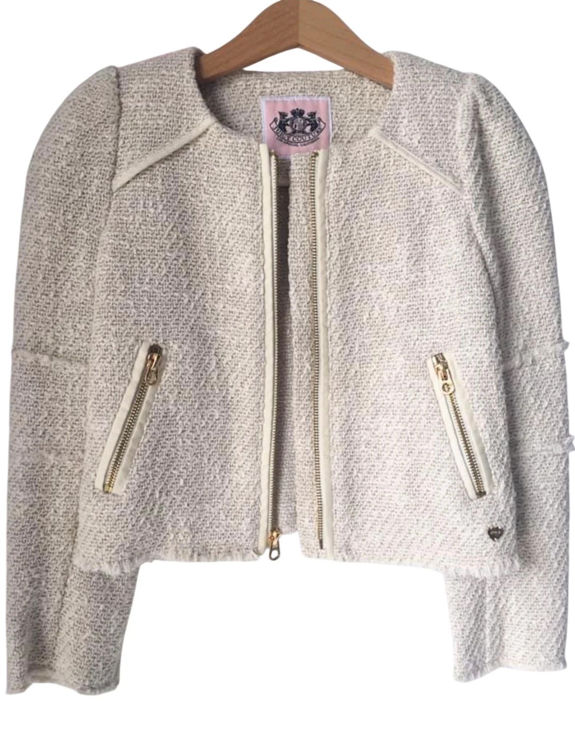 Juicy Couture JUICY COUTURE girls designer cream oatmeal Tweed Boucle coat Size XXS / US 00 / IT 34 - 1 Thumbnail
