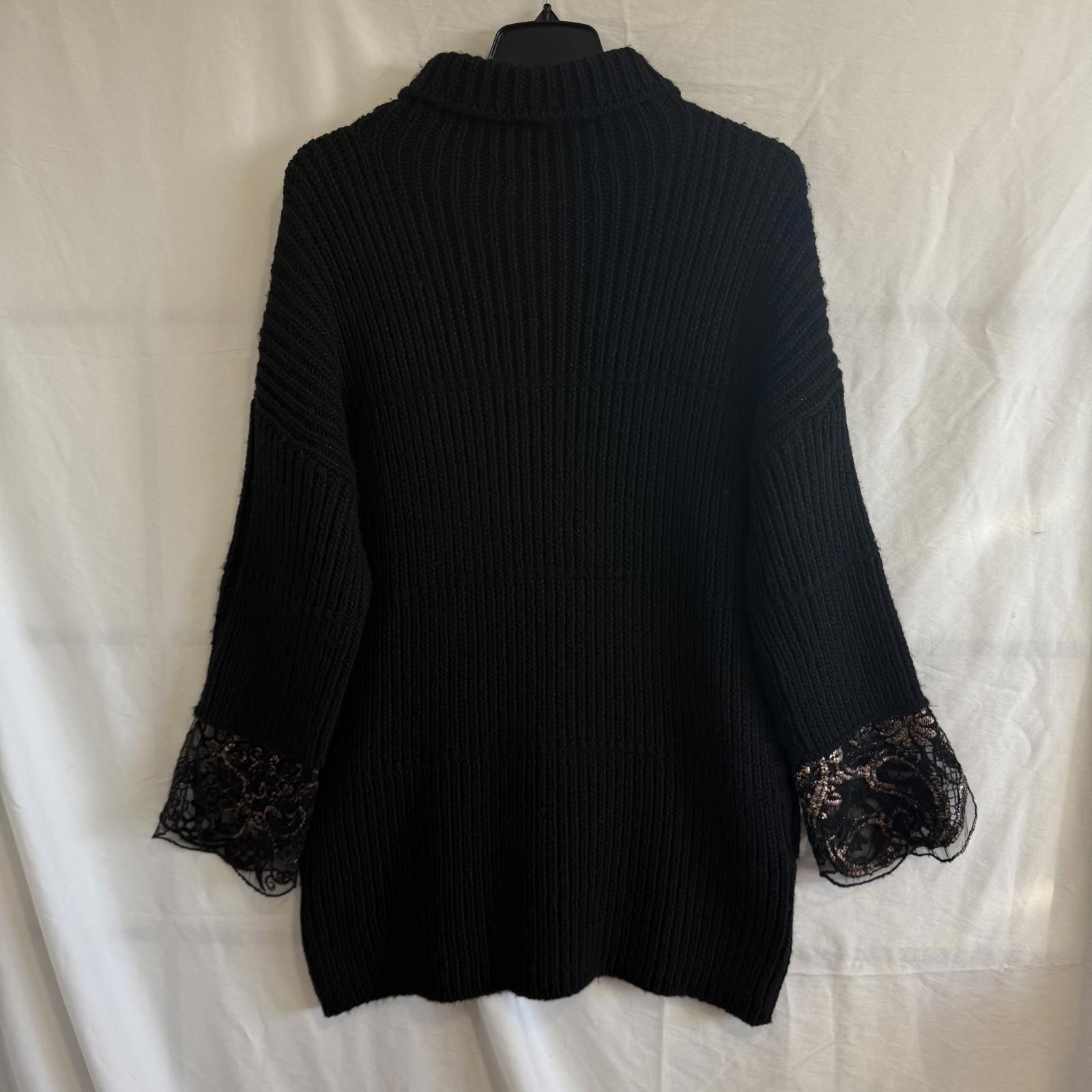 Other Elisa Cavaletti RARE - Black Lace Cuff Wool Blend Sweater Size M / US 6-8 / IT 42-44 - 4 Thumbnail
