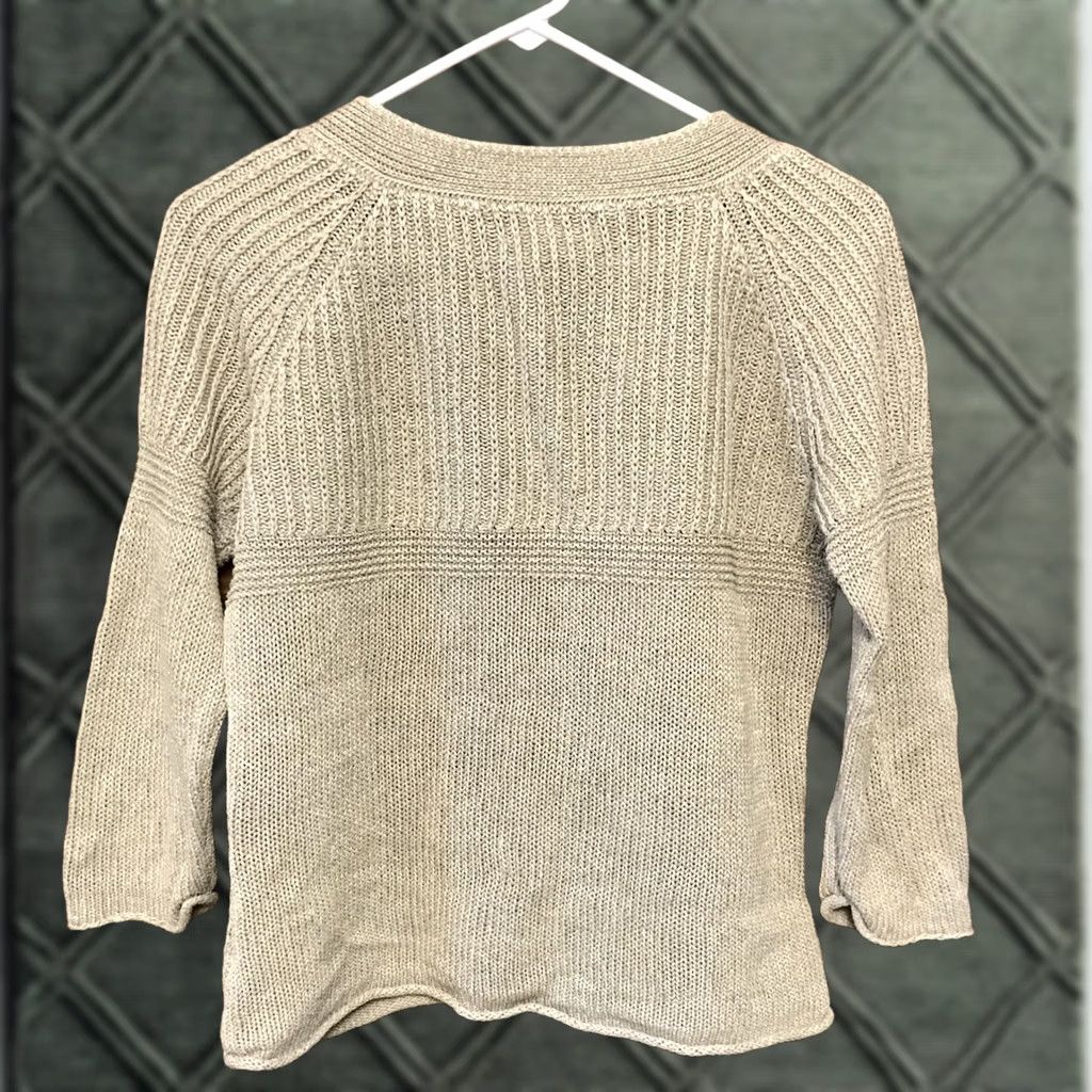 Eddie Bauer Eddie Bauer Cardigan Sweater Women's M Gray Crocheted 3/4 Sleeve Button Up Top Knit Cotton Linen Cotton Blend Polyester Size M / US 6-8 / IT 42-44 - 1 Thumbnail