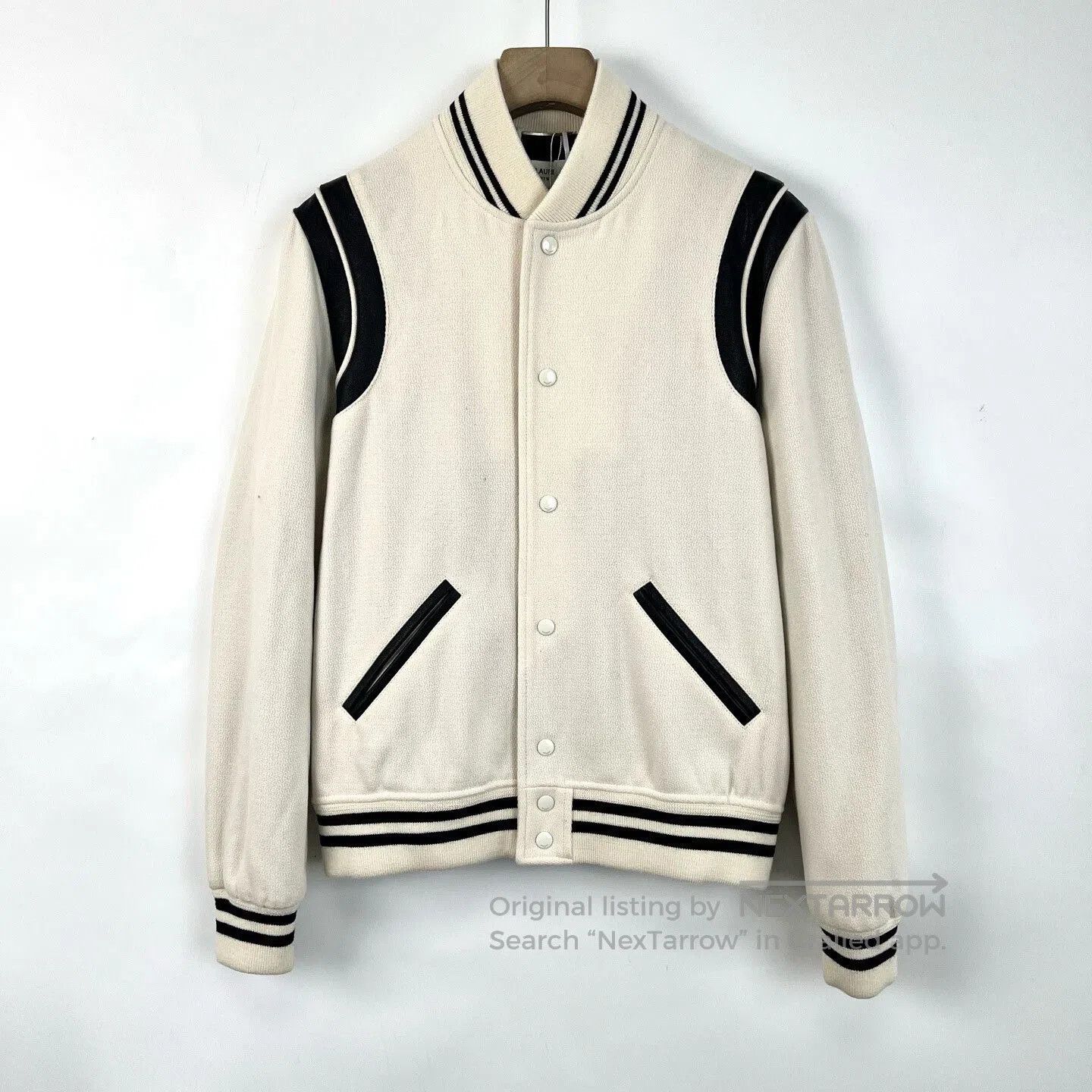 Yves Saint Laurent Saint Laurent Cream Striped Baseball Jacket. Size US M / EU 48-50 / 2 - 1 Thumbnail