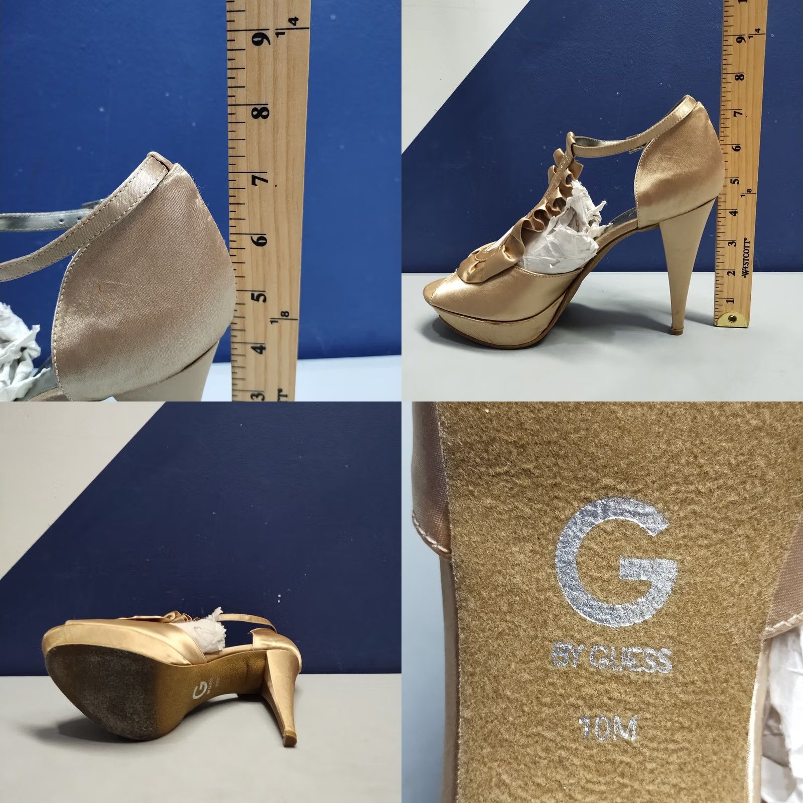 Guess G By GUESS Glucosa Pump Heels Womens US 10M Gold Stiletto Lightweight Open Toe Size US 10 / IT 40 - 9 Thumbnail