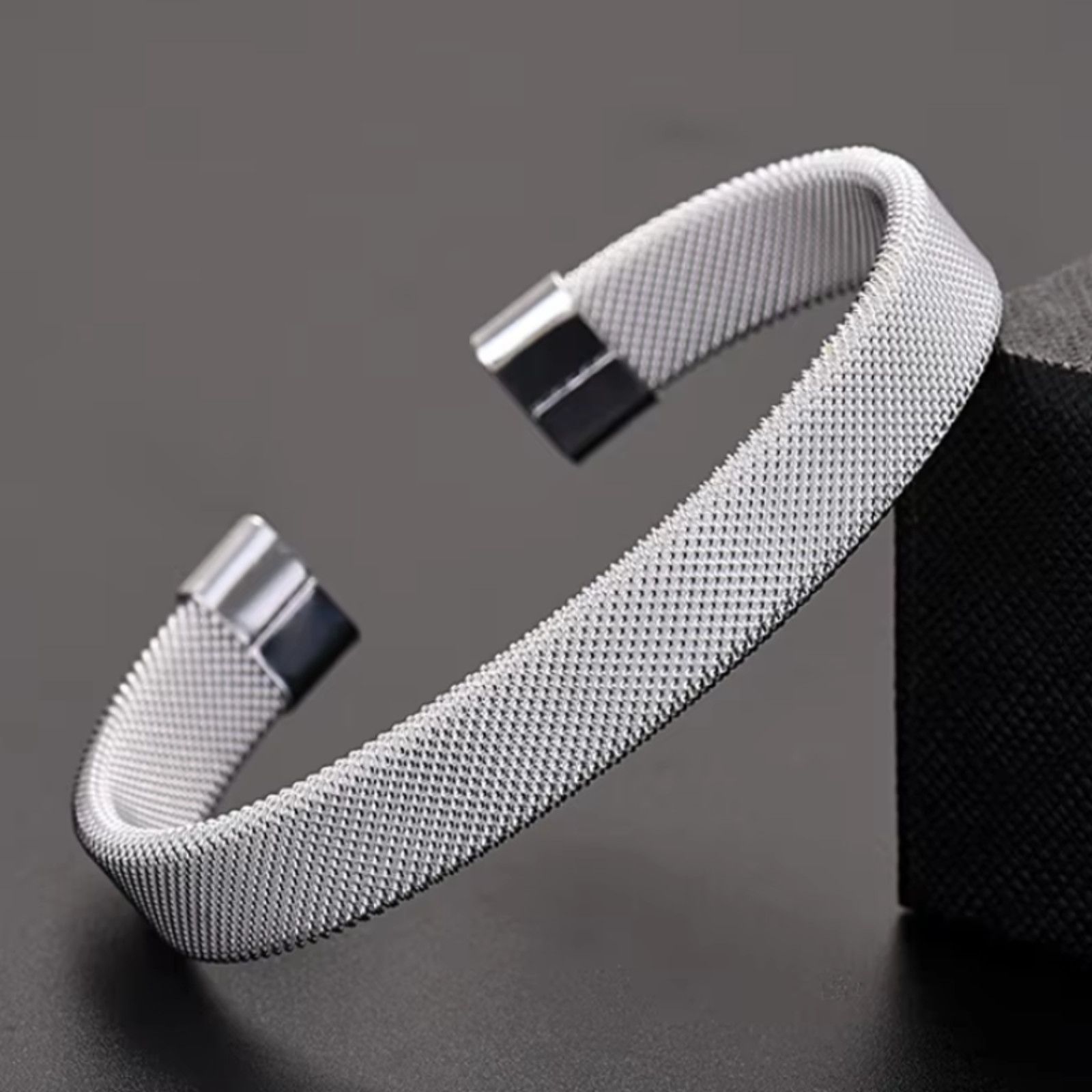 Other Modern Silver Mesh Cuff Bracelet - Minimalist Bangle Size ONE SIZE - 1 Thumbnail