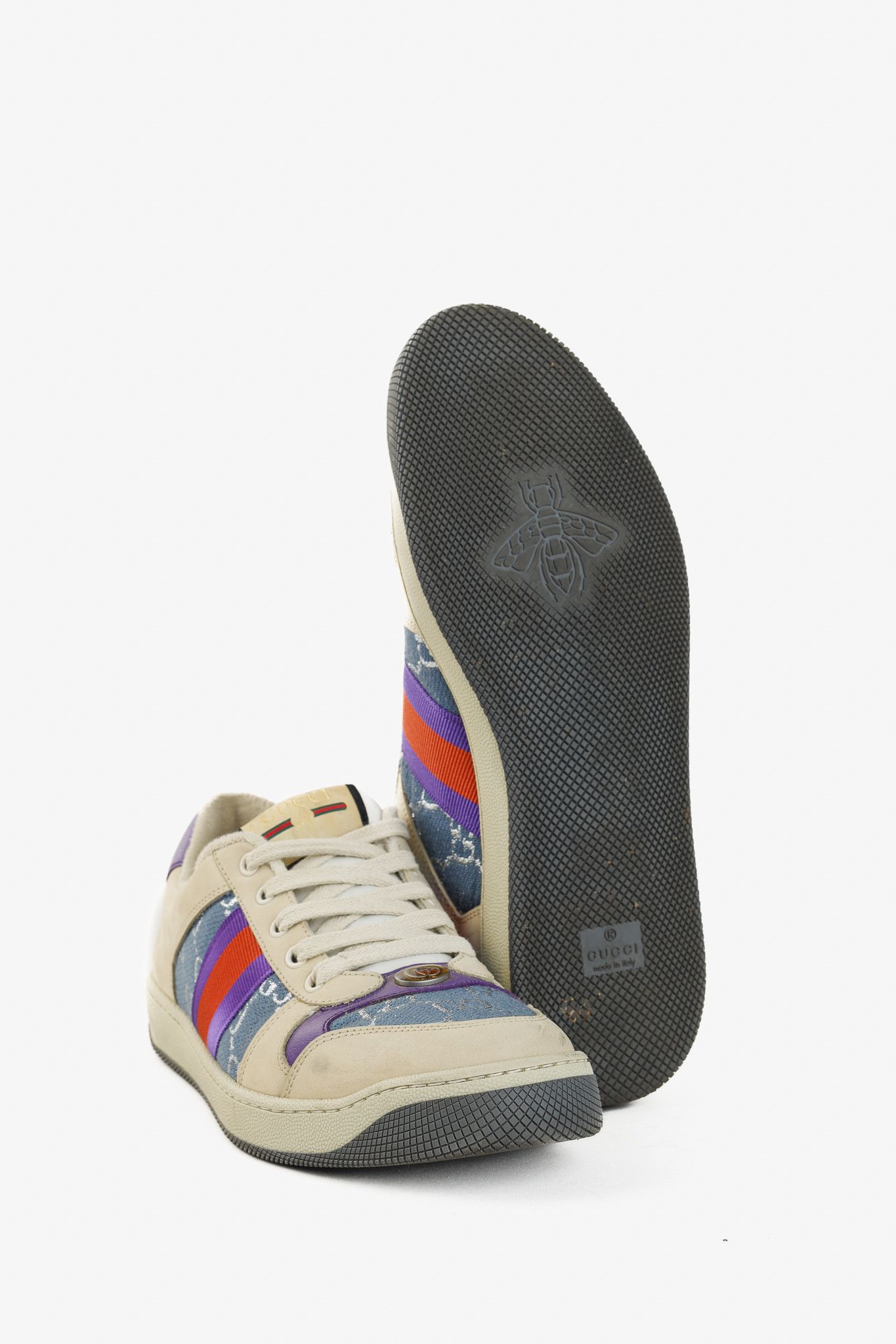 Gucci Gucci Screener Blue GG Lamé Web Leather Sneakers Size US 10 / IT 40 - 4 Thumbnail