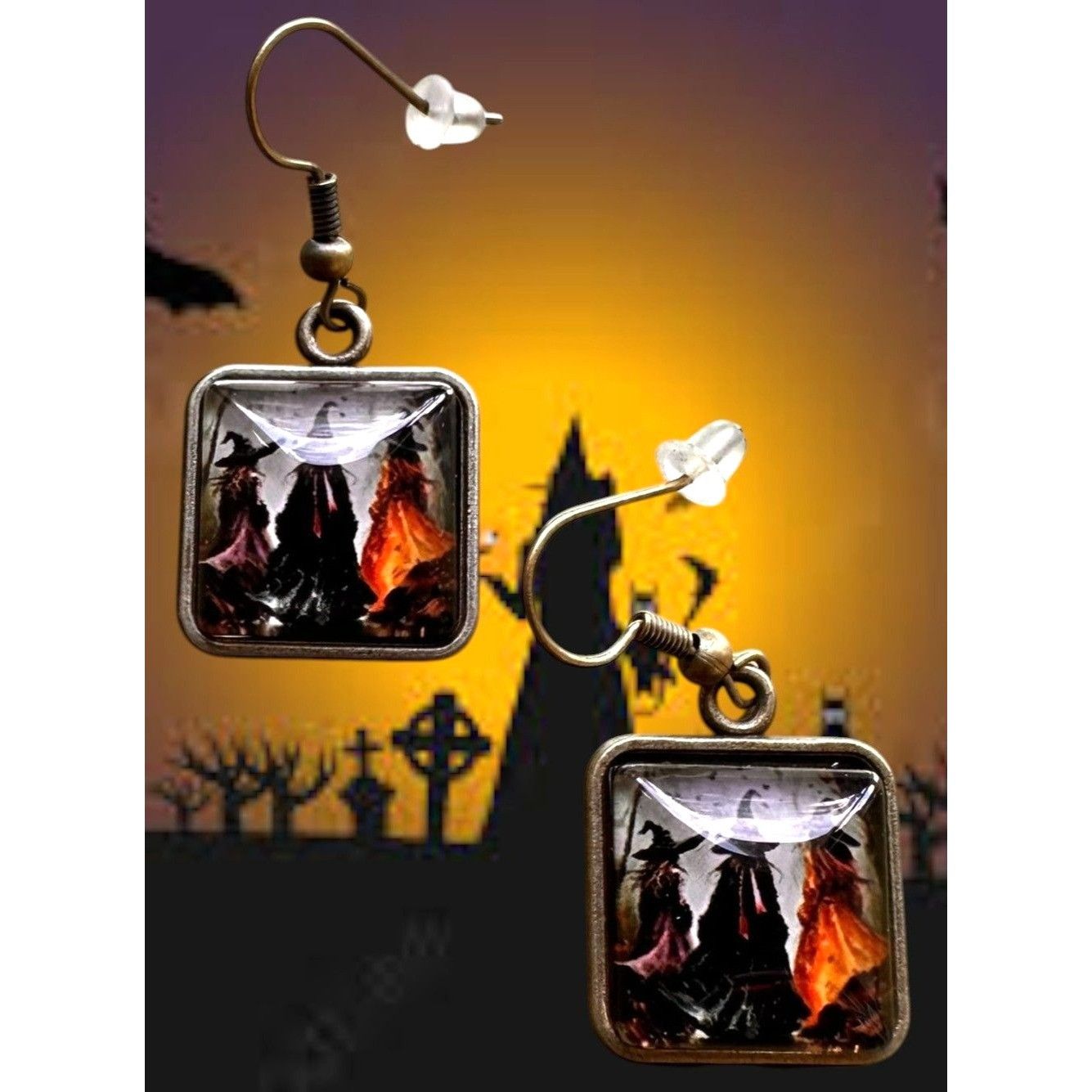 Handmade Macbeth Three Witches Earrings Halloween Supernatural Power Size ONE SIZE - 7 Thumbnail