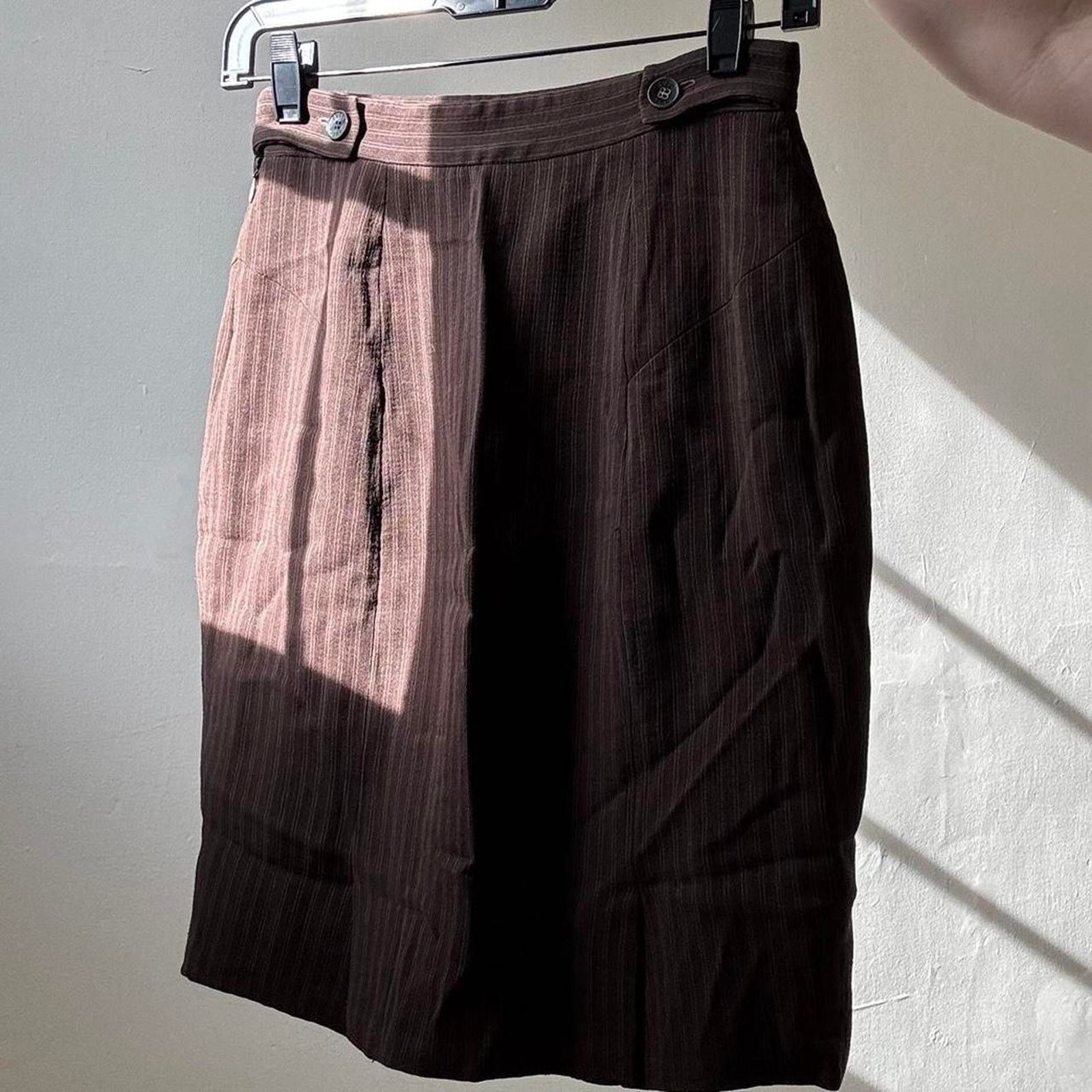 Gucci Vintage Gucci 90s Brown Pinstripe Above Knee Skirt 42 Size 26" / US 2 / IT 38 - 5 Thumbnail