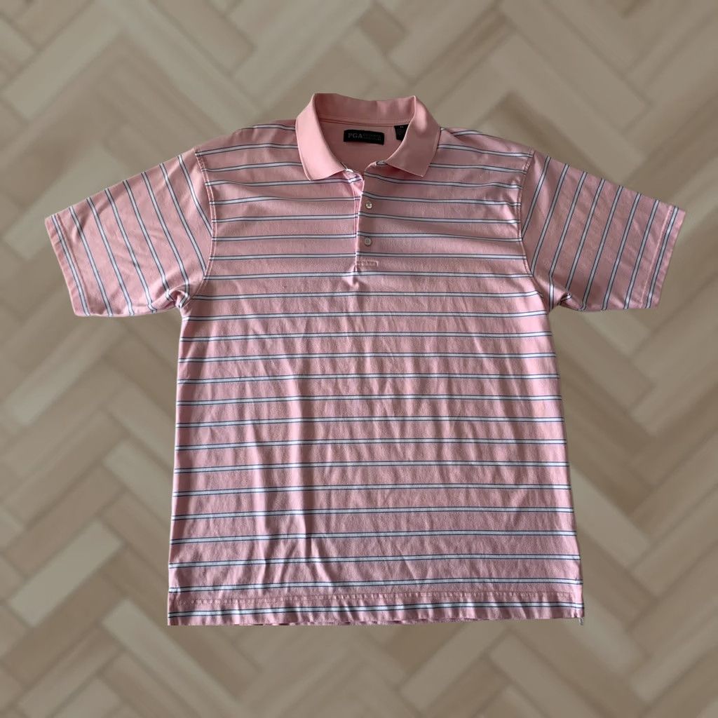 PGA Tour PGA TOUR Striped Short Sleeve Polo Shirt Men's XL Pink Blue Shirt Polo XL Men Pink Blue Striped Size US XL / EU 56 / 4 - 1 Thumbnail