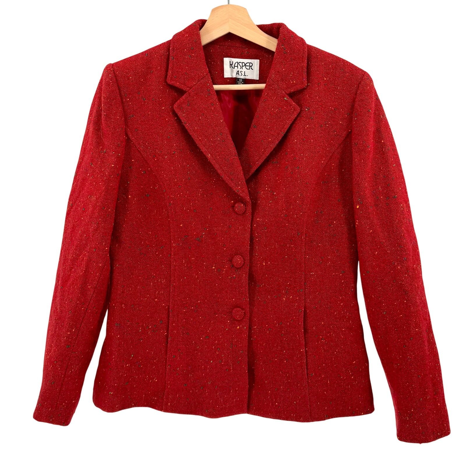 Kasper Vintage Y2K 100% Wool Red Tweed Speckled Fitted Blazer Size M / US 6-8 / IT 42-44 - 1 Thumbnail