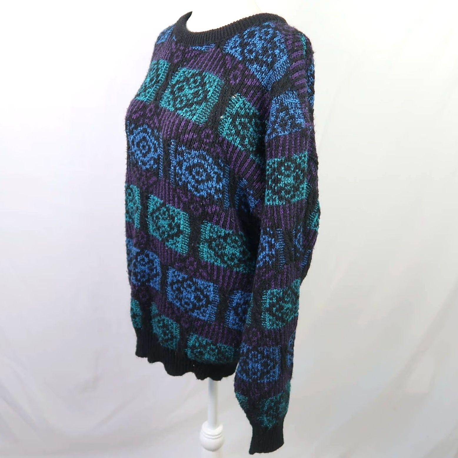 Jantzen VINTAGE Jantzen Mens knit sweater Black teal geometric print S 1980s Mens Size US S / EU 44-46 / 1 - 3 Thumbnail
