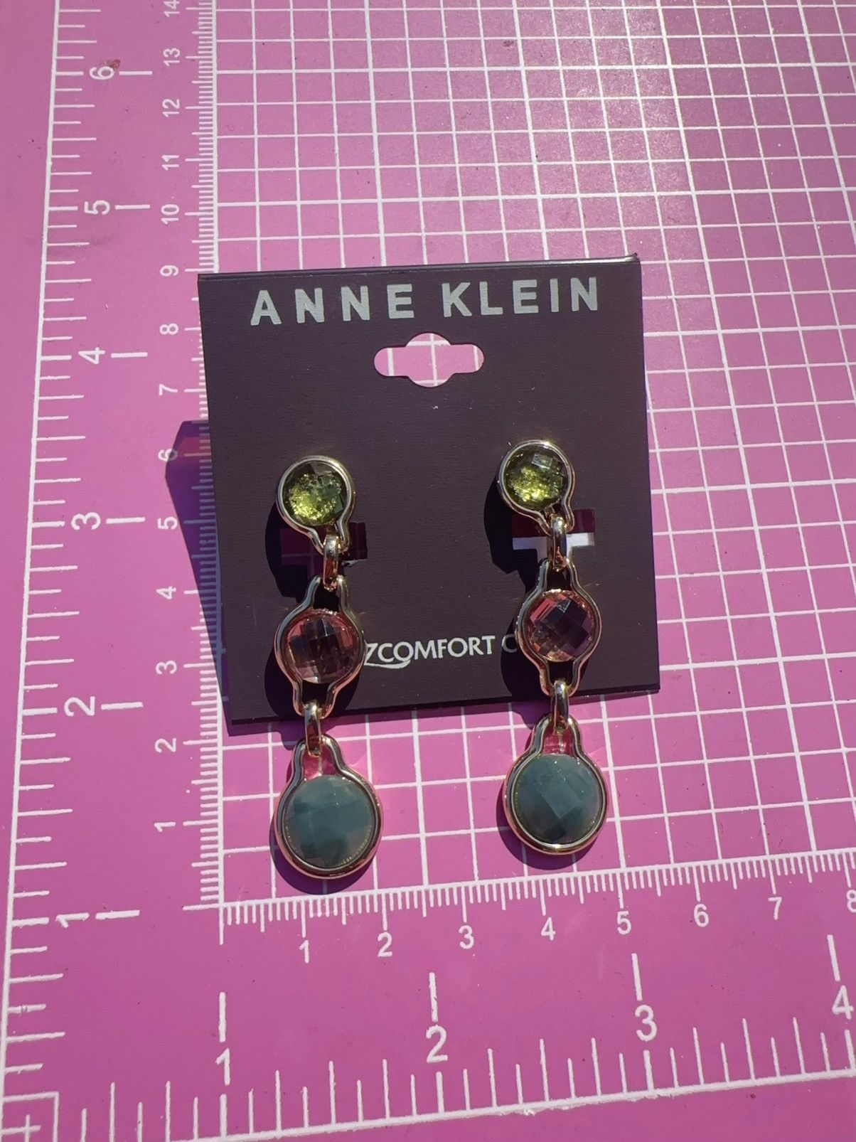 Anne Klein × Designer Anne Klein gold tone natural stone pink green drops earrings Size ONE SIZE - 2 Thumbnail