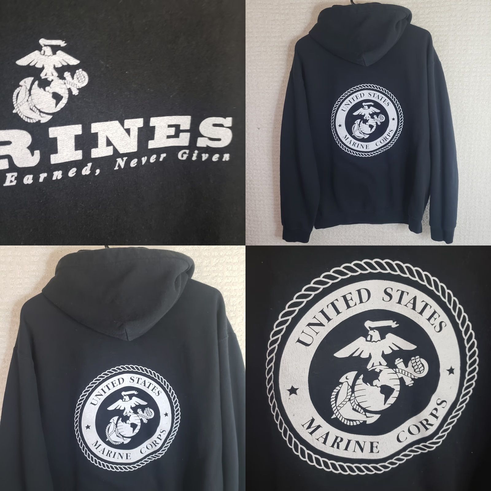Gildan VINTAGE US Marines Hoodie Mens M Black Jersey Sweatshirt Pullover White Graphic Gildan Size US M / EU 48-50 / 2 - 8 Thumbnail