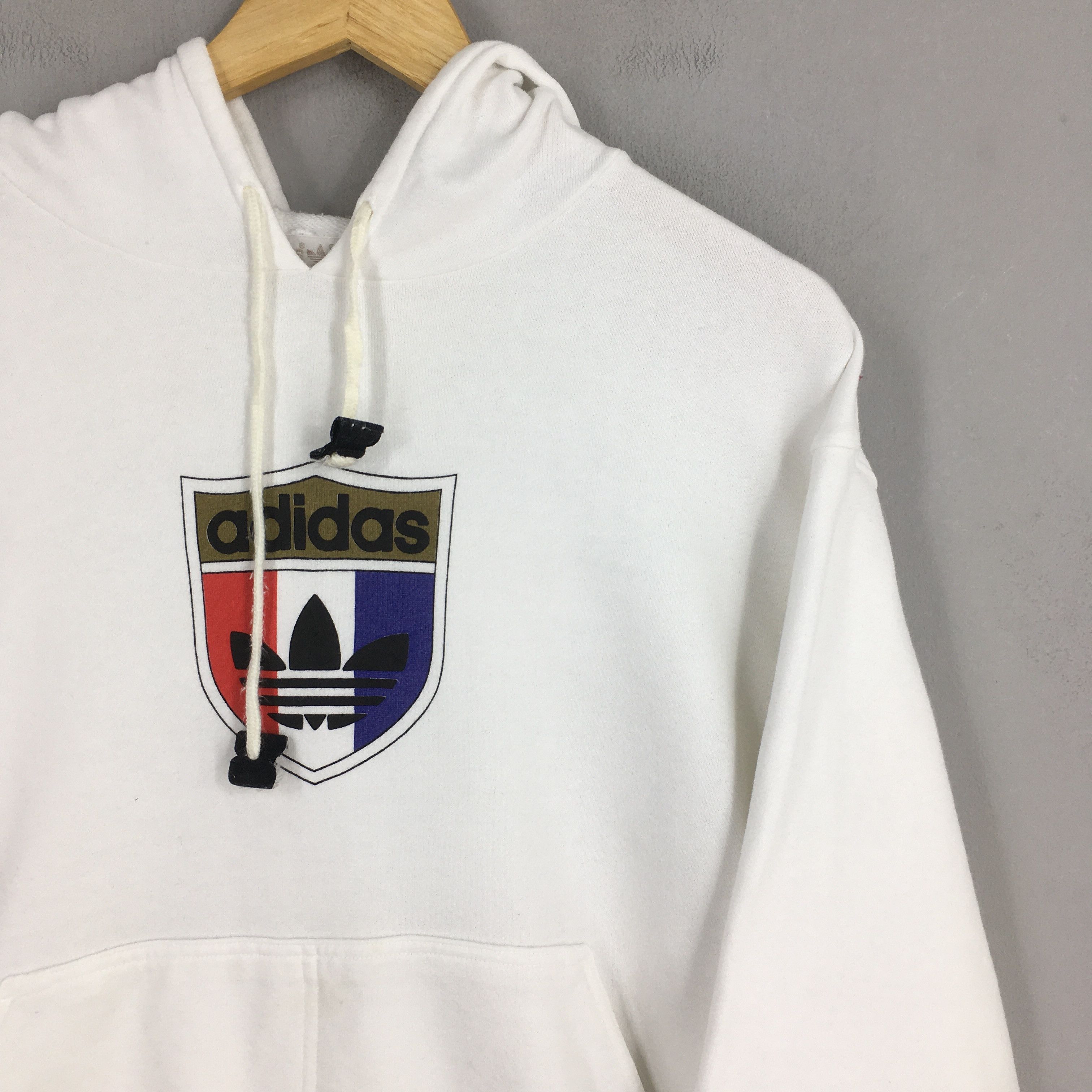 Adidas × Vintage Vintage Adidas Trefoil White Hoodie Sweater Medium Size US M / EU 48-50 / 2 - 2 Thumbnail