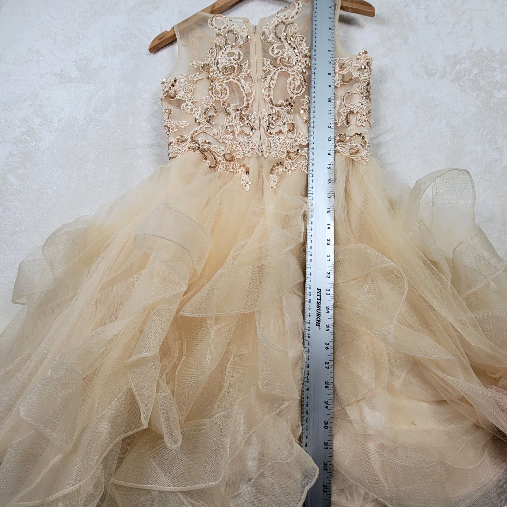 DANCER VINTAGE Lets Womens 27 Champagne Formal Dance Prom Lace Dress Shirt Ball Gown Ivory 1980s Womens Dress Prom Eveningwear Feminine 1980s Ladies Cultured Size 4XL / US 24-26 - 4 Thumbnail