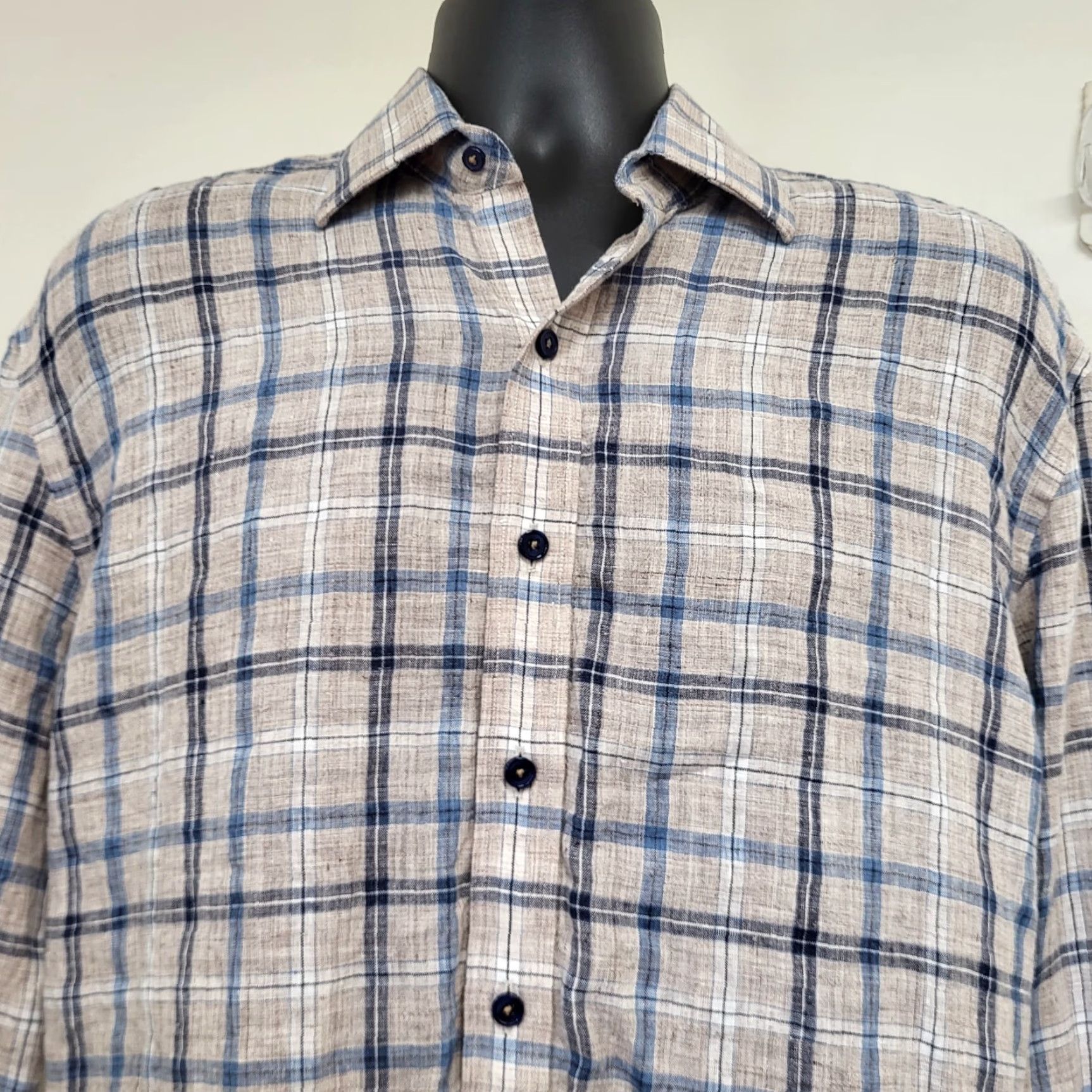 Vintage J. Hilburn Shirt Men's Size L Blue/Tan 100% Linen Button Up Long Sleeve Casual Size US L / EU 52-54 / 3 - 4 Thumbnail