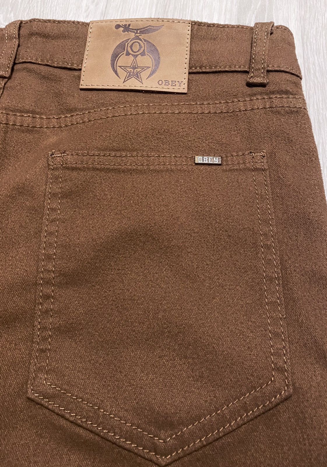 Obey × Shepard Fairey Obey Propaganda Brown Stretch Cotton Casual Trousers Pants Size US 32 / EU 48 - 22 Thumbnail