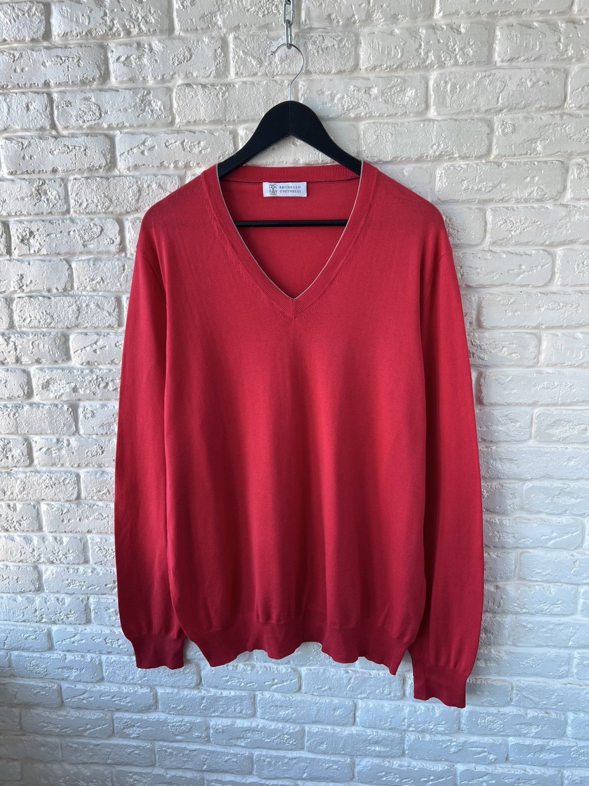 Brunello Cucinelli Brunello Cucinelli Red Knit Soft Cotton Sweater Jumper Size US XL / EU 56 / 4 - 1 Thumbnail