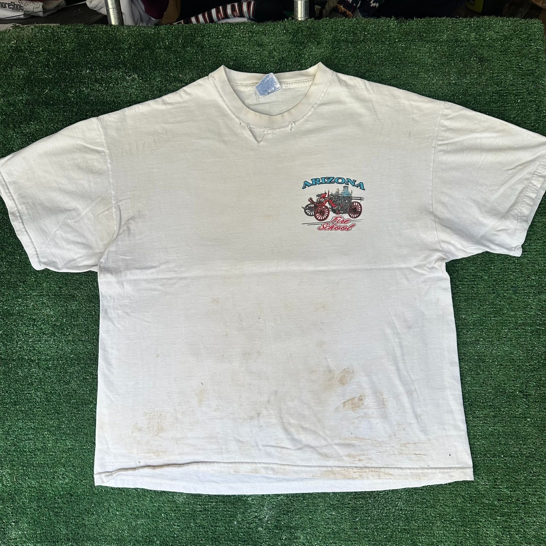 Hanes Vintage Y2K Arizona Firefighter Fire School T-Shirt Thrashed Size US XL / EU 56 / 4 - 5 Thumbnail