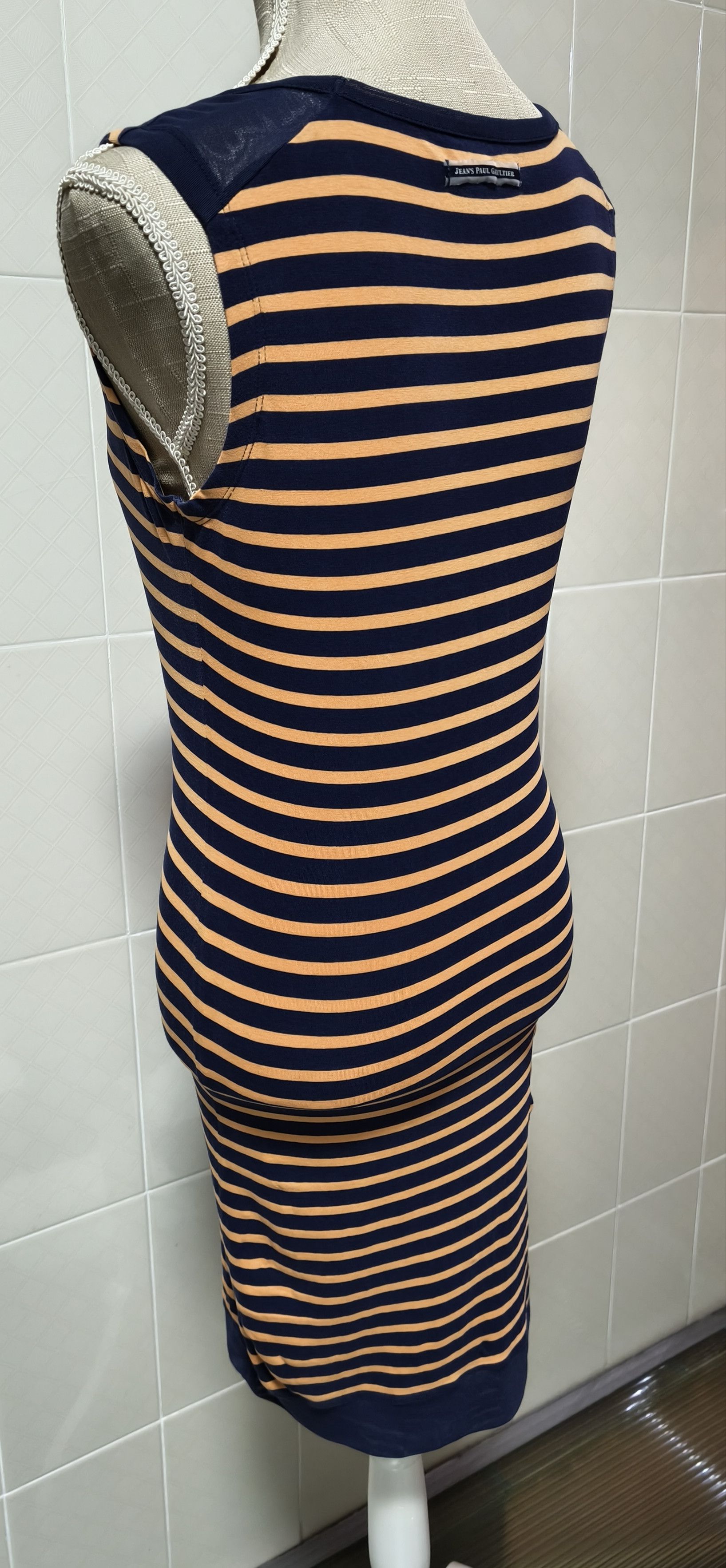 Jean Paul Gaultier 2000's Short dress in navy and orange stripes Size XS / US 0-2 / IT 36-38 - 13 Thumbnail