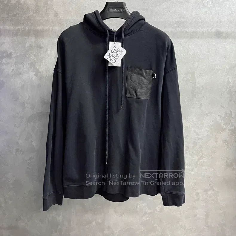 Loewe Loewe Black Leather Patch Hooded Sweatshirt Size US XL / EU 56 / 4 - 1 Thumbnail