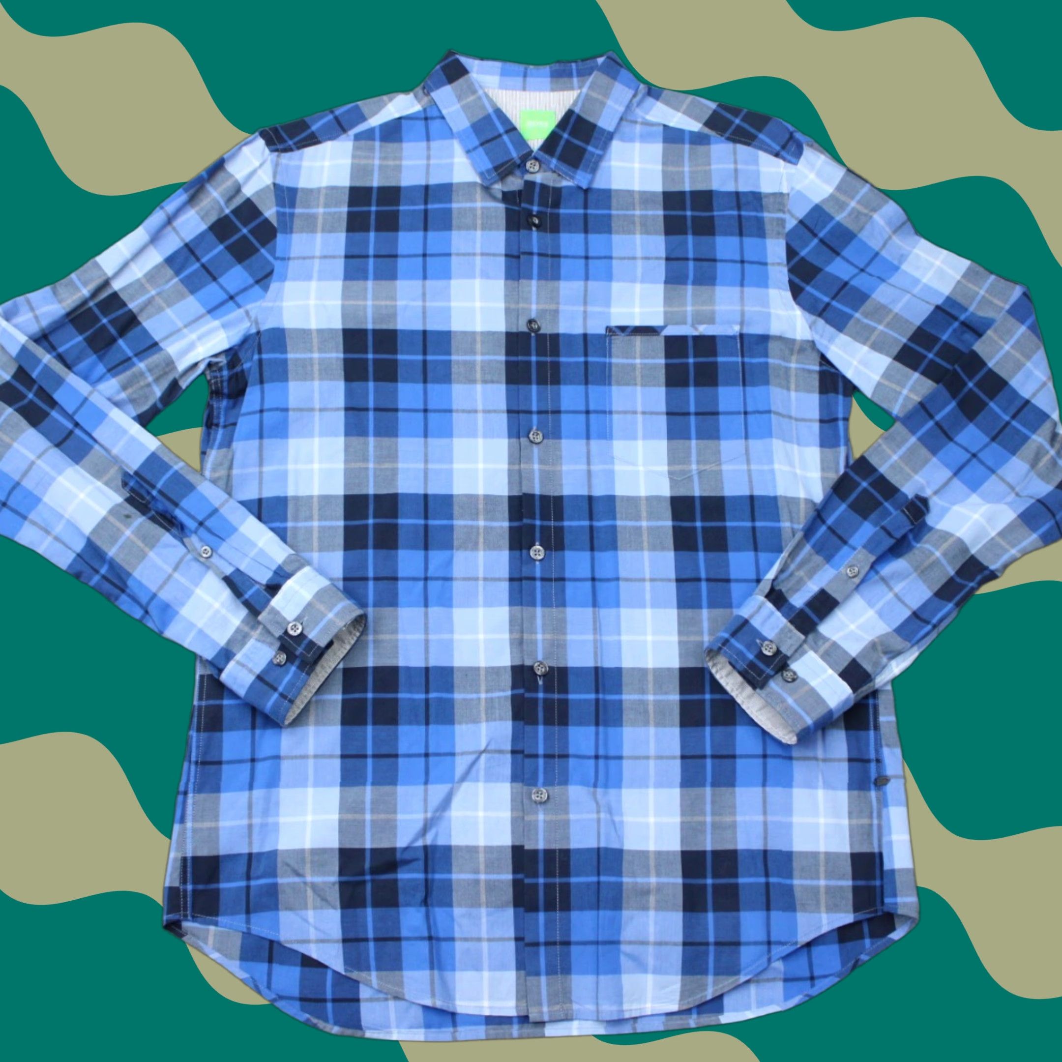 Hugo Boss HUGO BOSS Shirt Mens Large Blue Plaid Button-Up Long Sleeve Cotton Casual, Business, Travel, Formal, Regular Fit Size US L / EU 52-54 / 3 - 1 Thumbnail