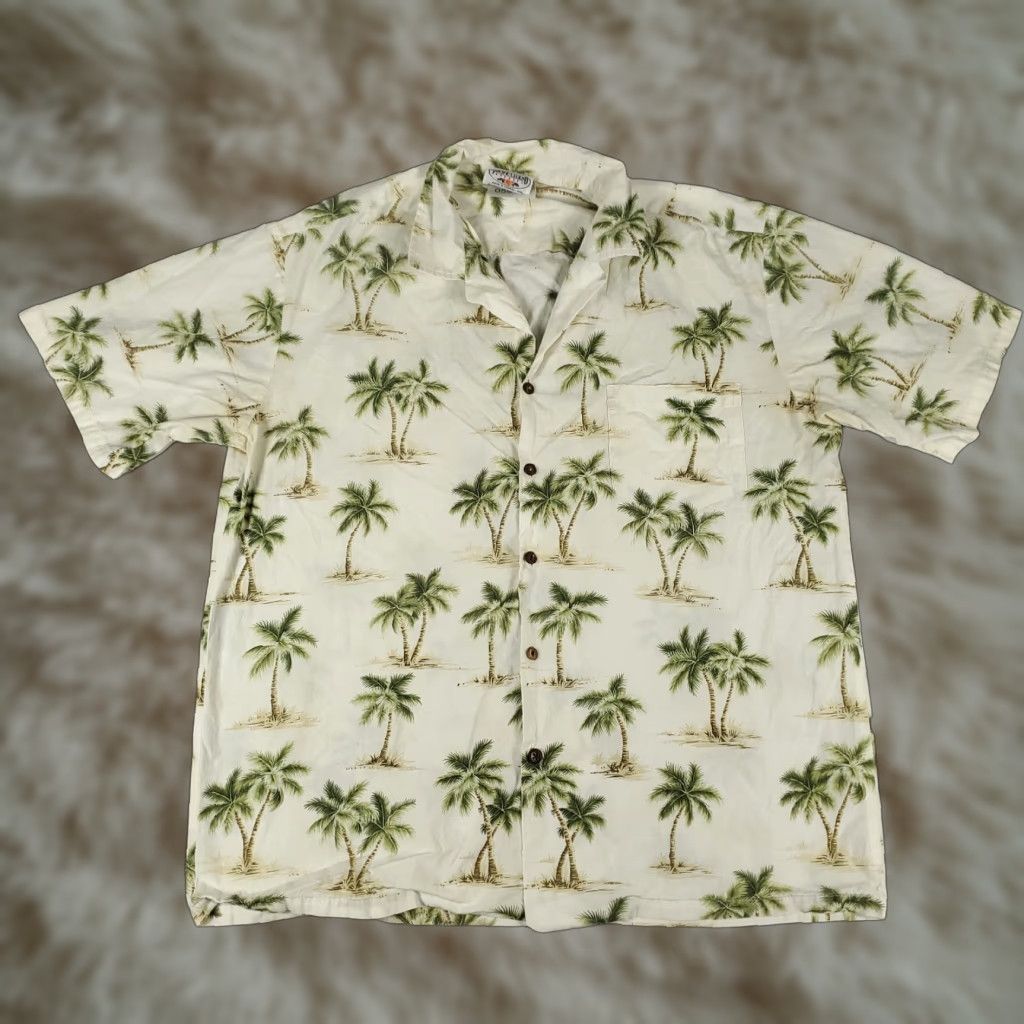 Vintage Pacific Legend Shirt Mens XL Beige Palm Tree Print Camp Hawaiian Button Up Size US XL / EU 56 / 4 - 1 Thumbnail
