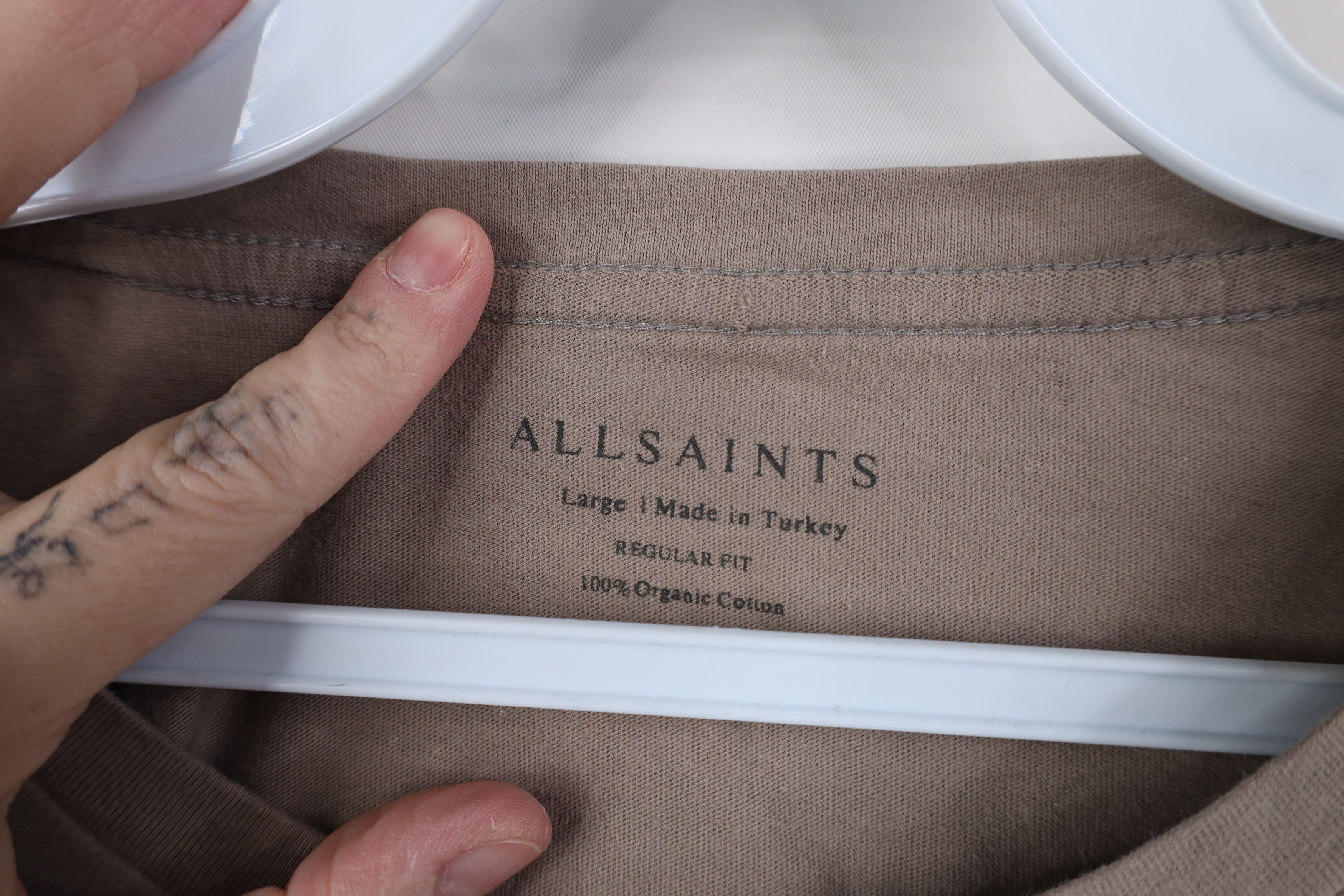 Allsaints Allsaints Organic Cotton Shot Sleeve T-Shirt Beige Size US L / EU 52-54 / 3 - 7 Thumbnail
