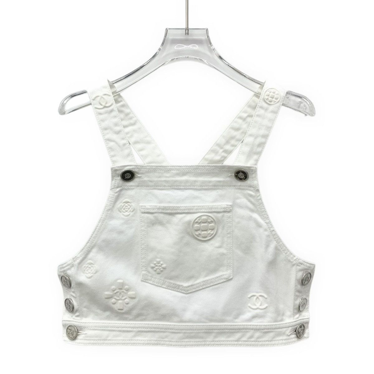Chanel Chanel Logo Camellia Embossed Cotton Denim Tank Top K26WX Size S / US 4 / IT 40 - 1 Thumbnail