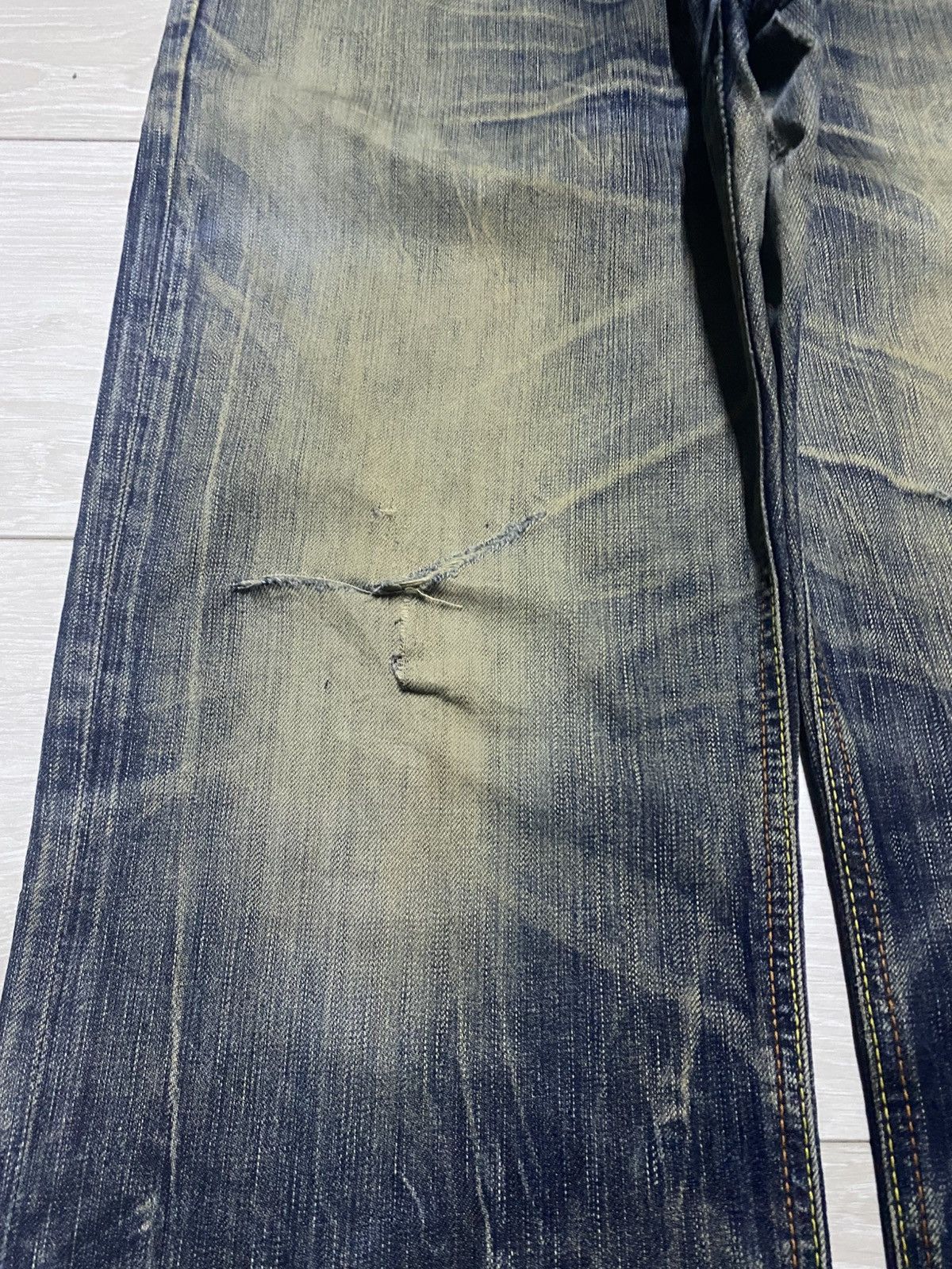 Junya Watanabe Vintage Edwin 503 Blue Trip Thunder Mud Wash Baggy Jeans Size US 36 / EU 52 - 7 Thumbnail