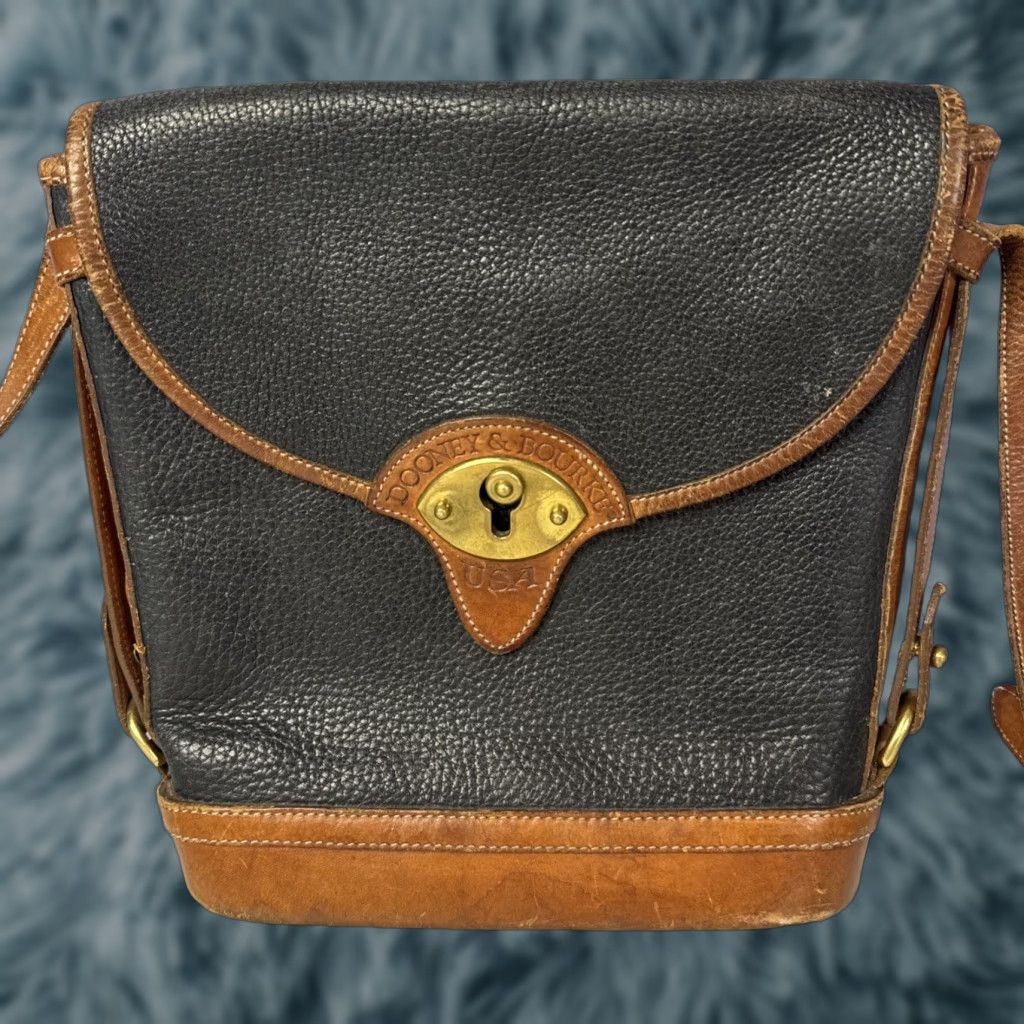 Dooney & Bourke VINTAGE Dooney & Bourke Cavalry Spectator Bag Bucket Bag Black Tan All Weather Leather Women Size ONE SIZE - 1 Thumbnail