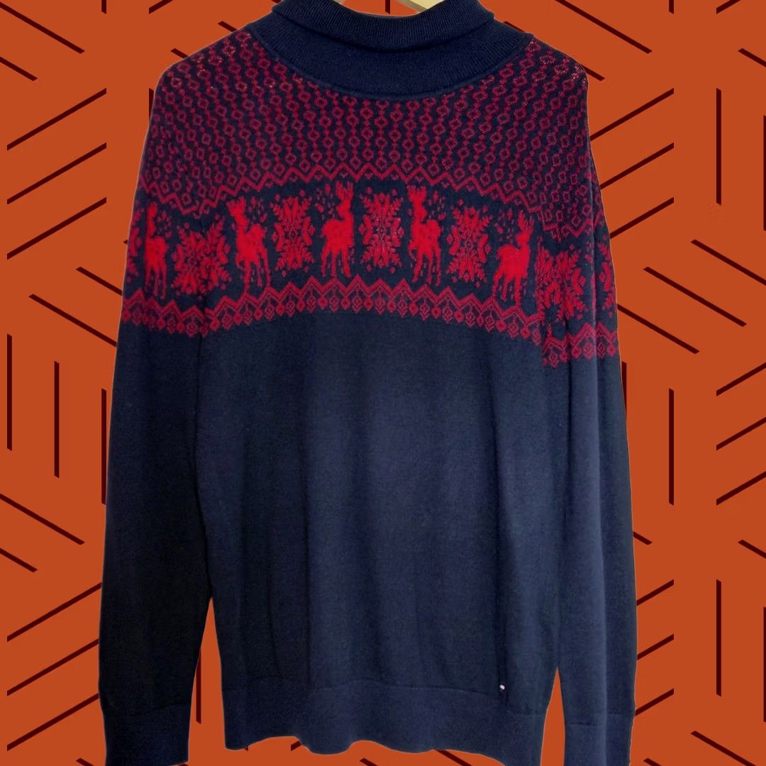 Tommy Hilfiger TOMMY HILFIGER Stella Sweater Navy Red Knit Graphic Print Long Sleeve Size M Crew Neck Pullover Mens Size US M / EU 48-50 / 2 - 1 Thumbnail