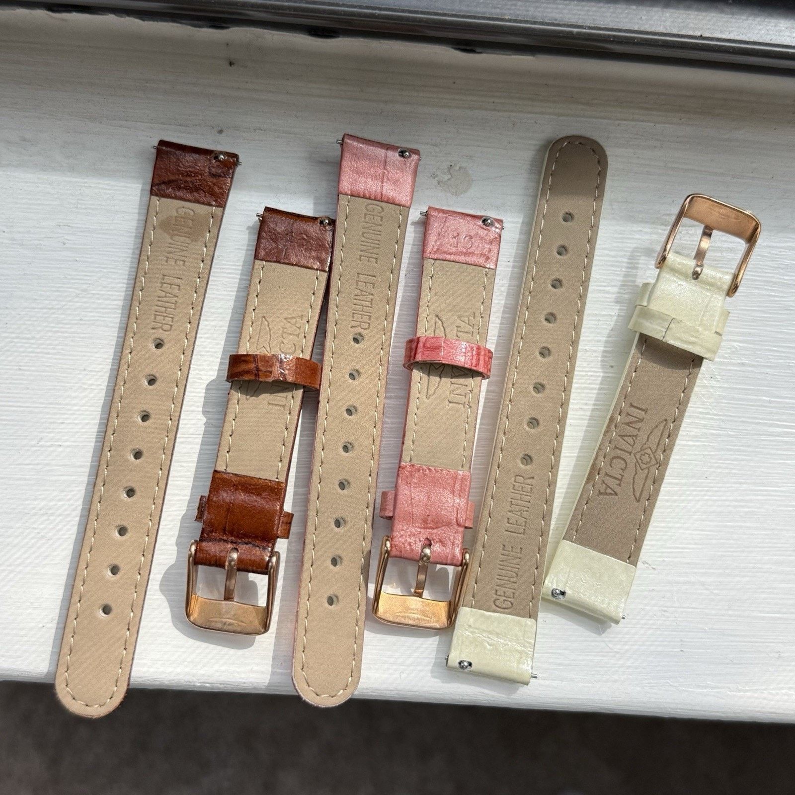 Invicta Set Of 3 Invicta Leather Watch Bands Ladies 16mm 7” Length Size ONE SIZE - 3 Thumbnail