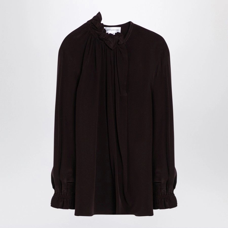 Victoria Beckham o1d2blof1124 Ruffle Neck Shirt in Burgundy Size M / US 6-8 / IT 42-44 - 1 Thumbnail