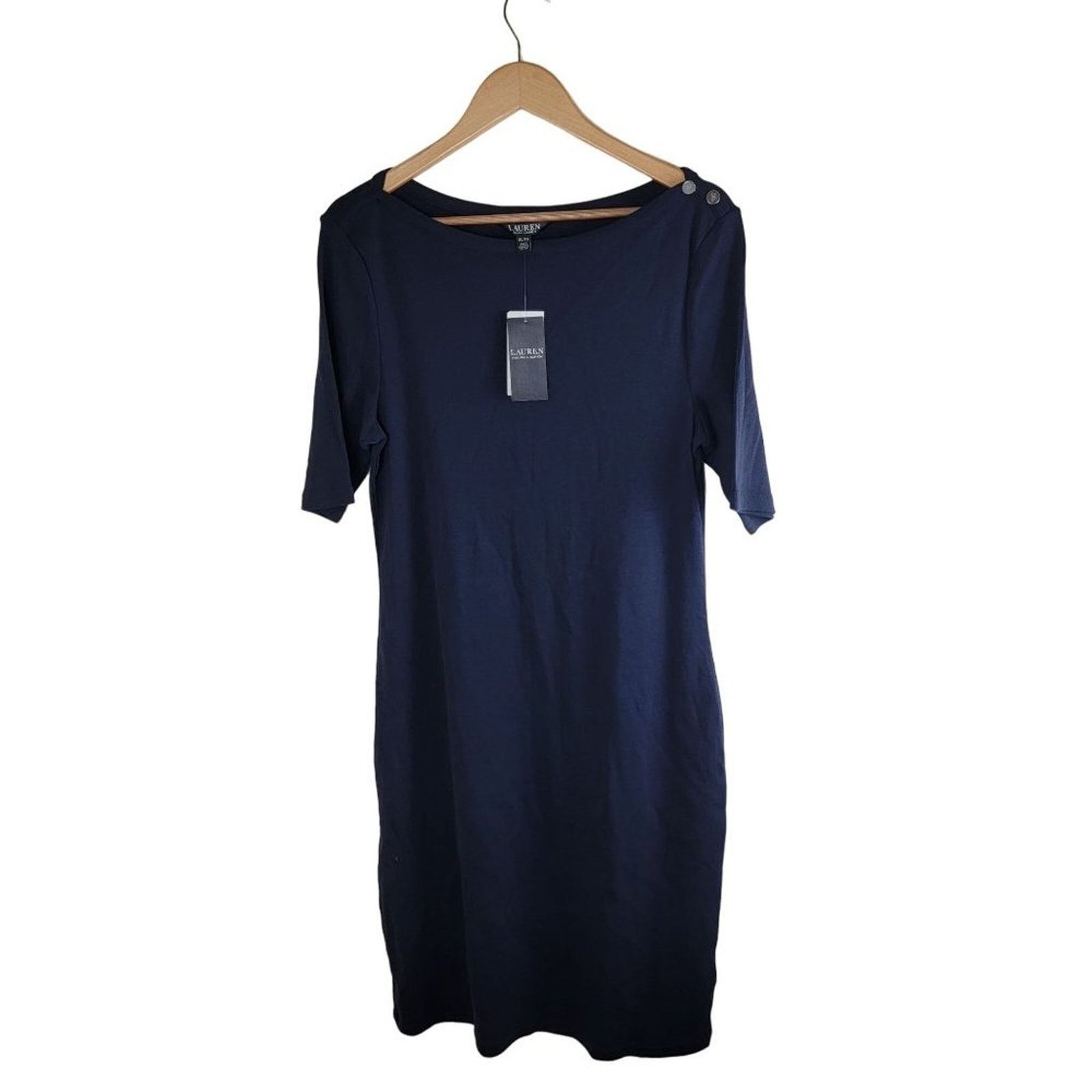 Lauren Ralph Lauren Lauren Ralph Lauren Cotton Navy Midi Dress Boat Neck 3/4 Size XS / US 0-2 / IT 36-38 - 9 Thumbnail