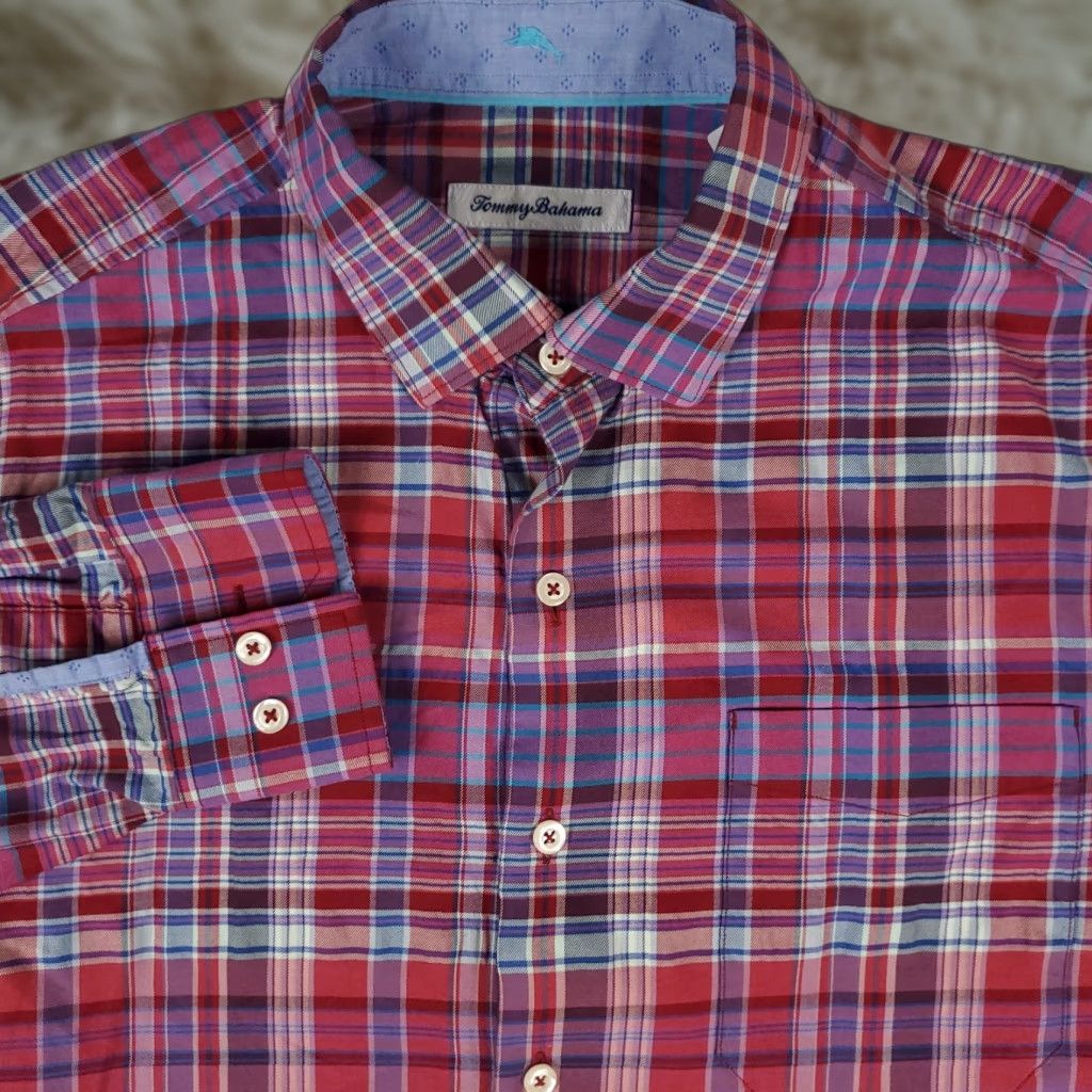 Tommy Bahama Tommy Bahama Button-Up Shirt Mens Medium Red Plaid Silk Cotton Long Sleeve Size US M / EU 48-50 / 2 - 1 Thumbnail
