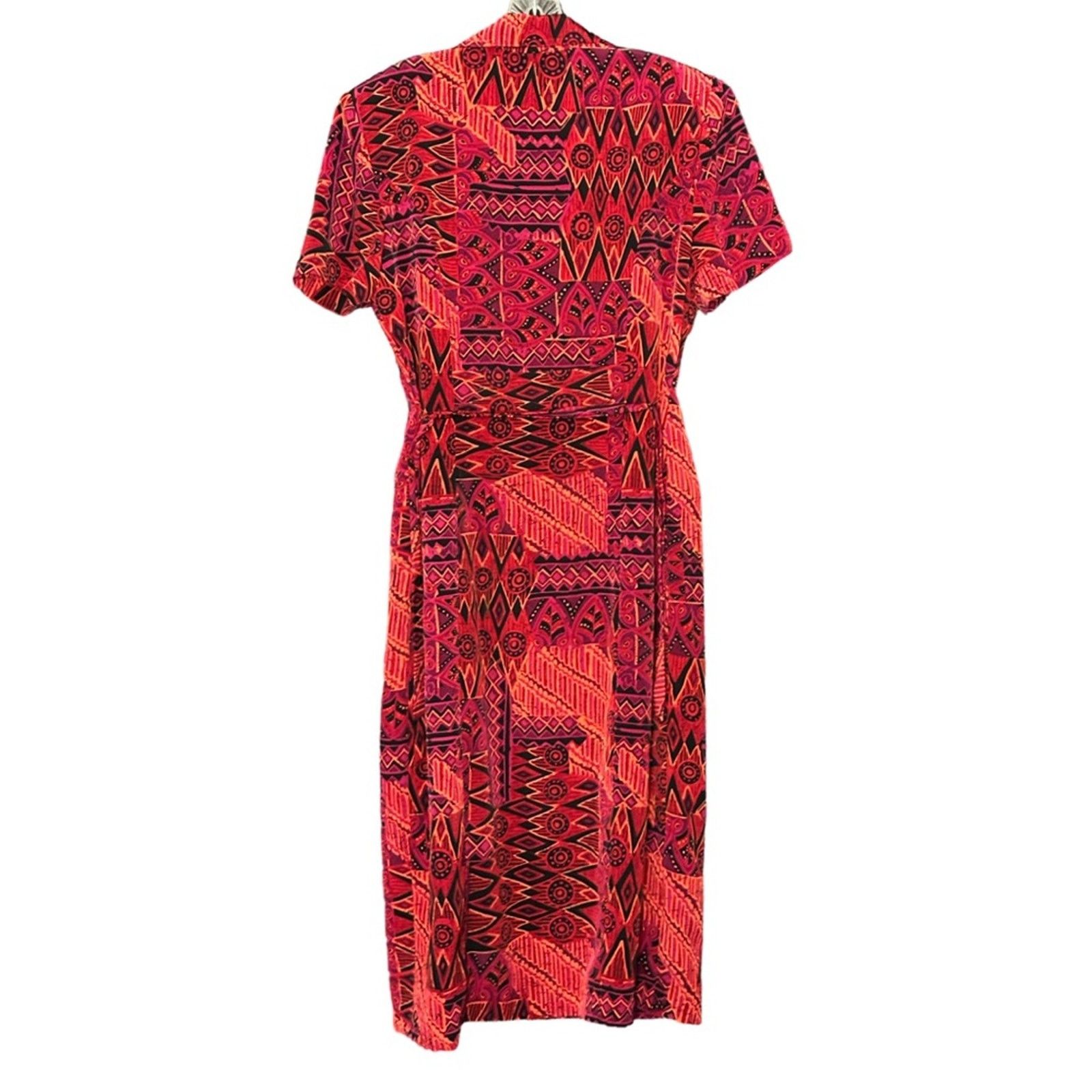 Other Vintage 90’s Red Abstract Lined Button Up Midi Dress Size XL / US 12-14 / IT 48-50 - 5 Thumbnail