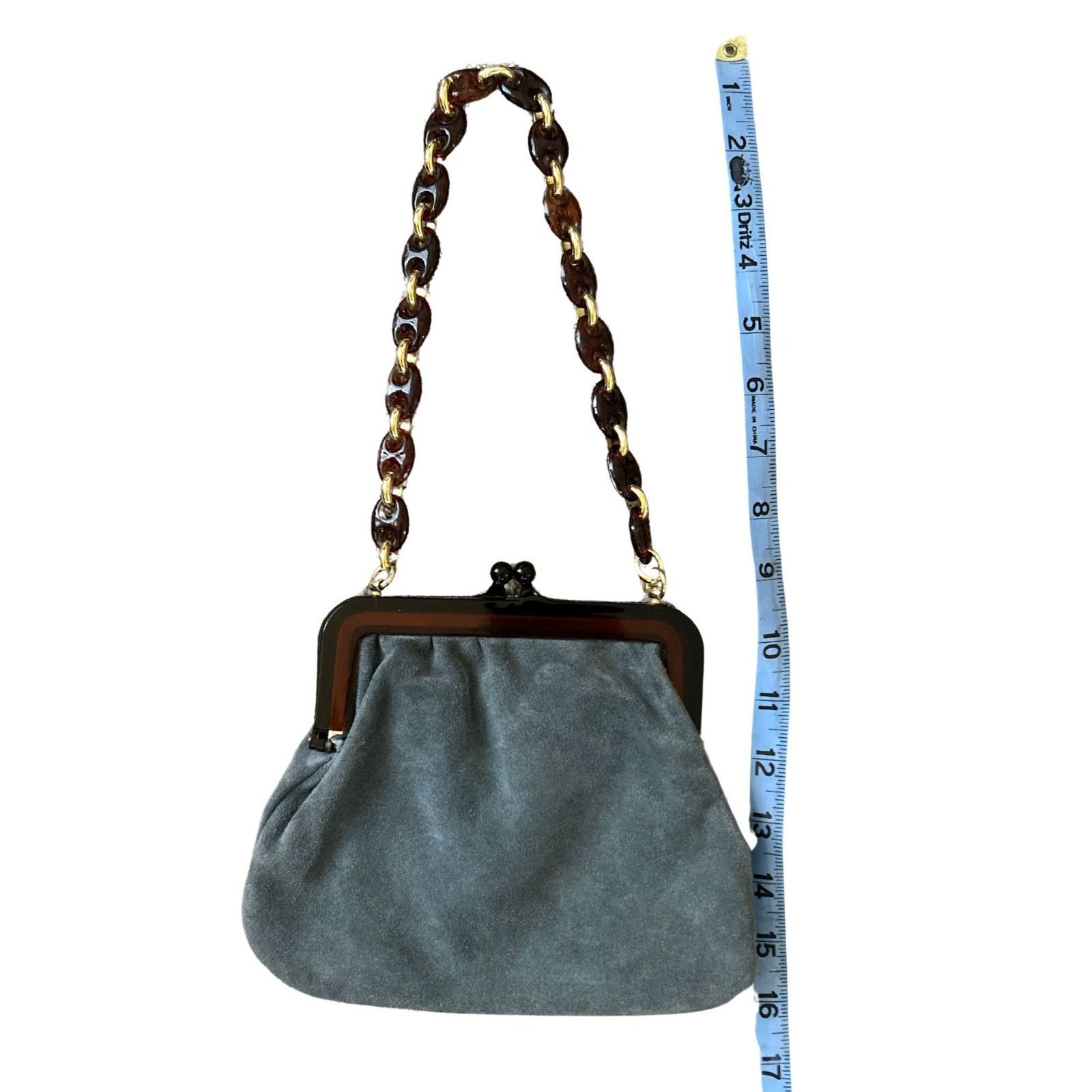 Vintage Vintage Walborg Suede Bag – Grey Suede, Tortoise Lucite Size ONE SIZE - 6 Thumbnail