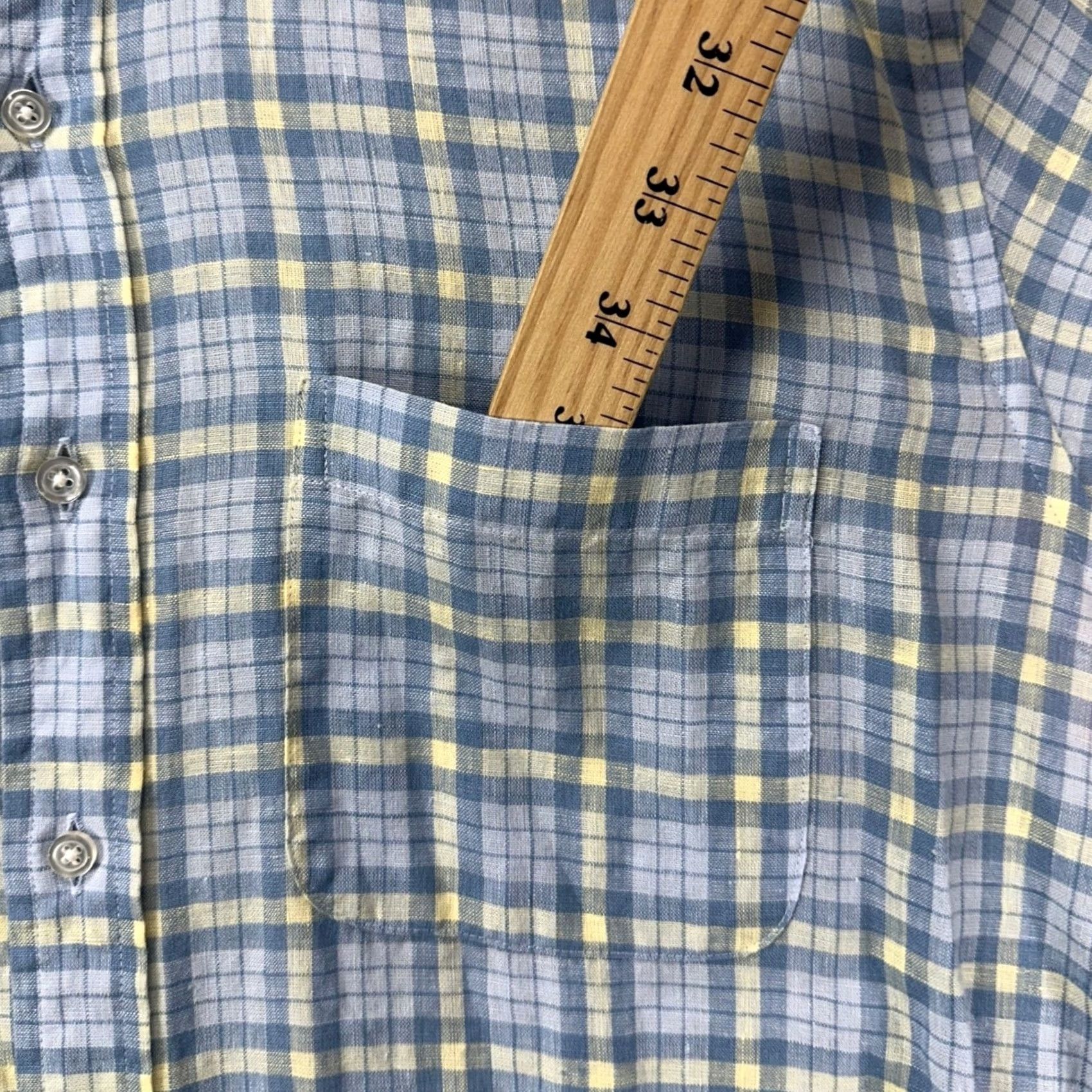 Proper Cloth Proper Cloth Shirt Plaid Button-Down 100% Linen M Blue Yellow Embroidered Cuff Pockets Classic Coastal Men Size US M / EU 48-50 / 2 - 7 Thumbnail