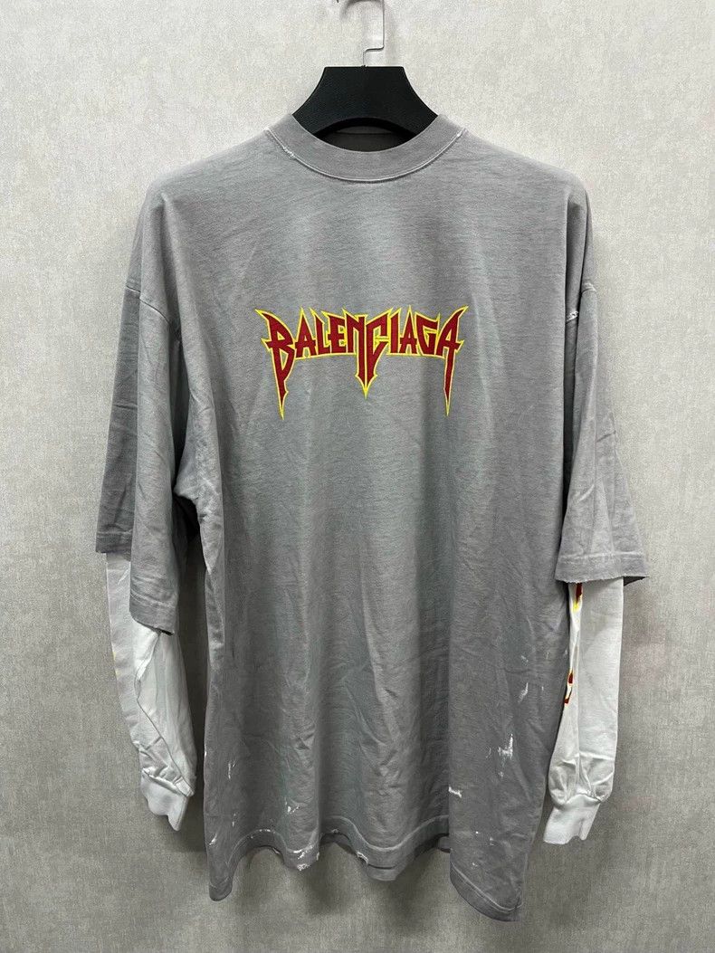 Balenciaga Balenciaga Rock Band Ink Splatter Faux Two-Piece Long Slee Size US M / EU 48-50 / 2 - 1 Thumbnail