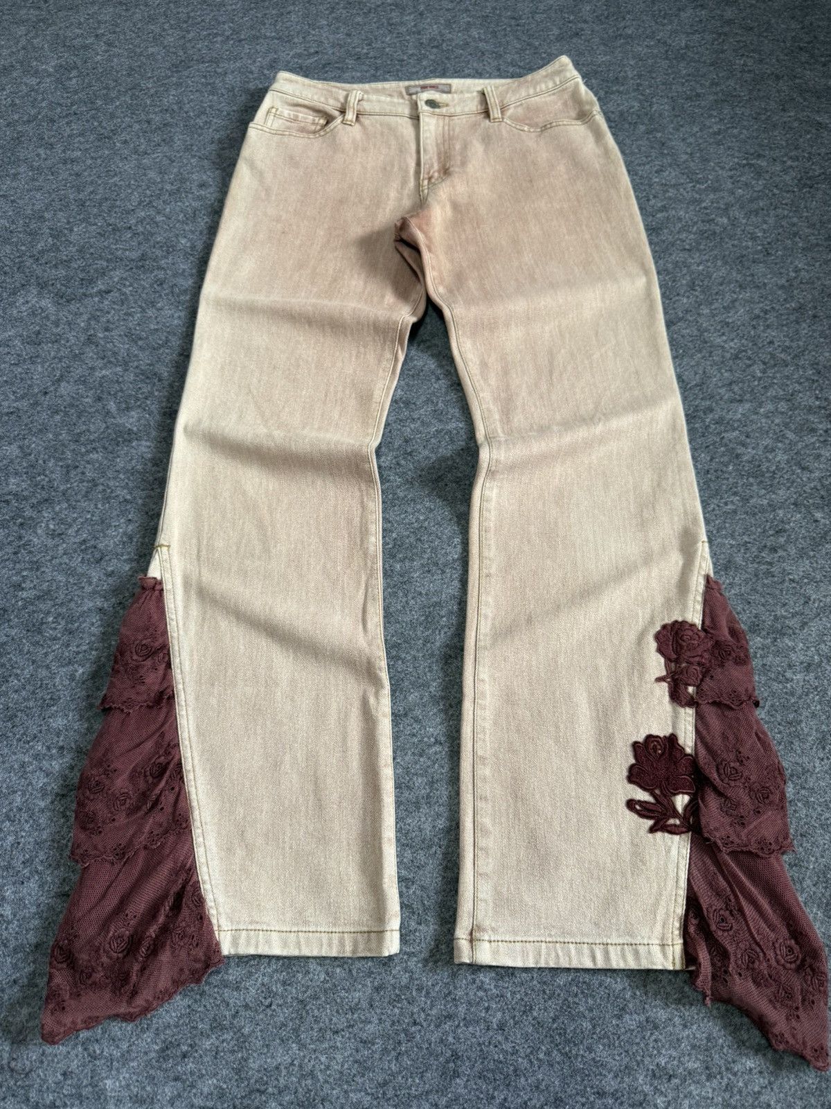 Hysteric Glamour Pink House Deconstructed Boho Appliqué Flared Jeans Size US 27 - 1 Thumbnail