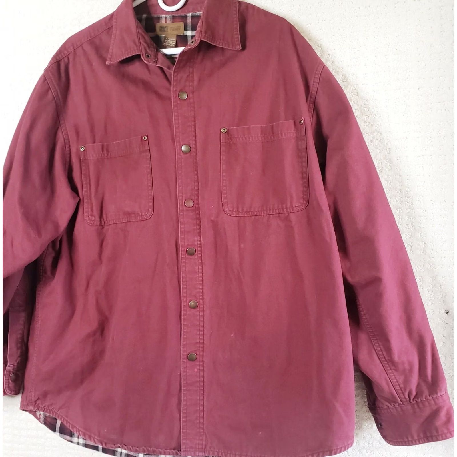 Faded Glory VINTAGE Faded Glory Flannel Lined Canvas Shirt Barn Jacket Mens L 42/44 Red Plaid Cotton Shell Snap Front Size US L / EU 52-54 / 3 - 3 Thumbnail